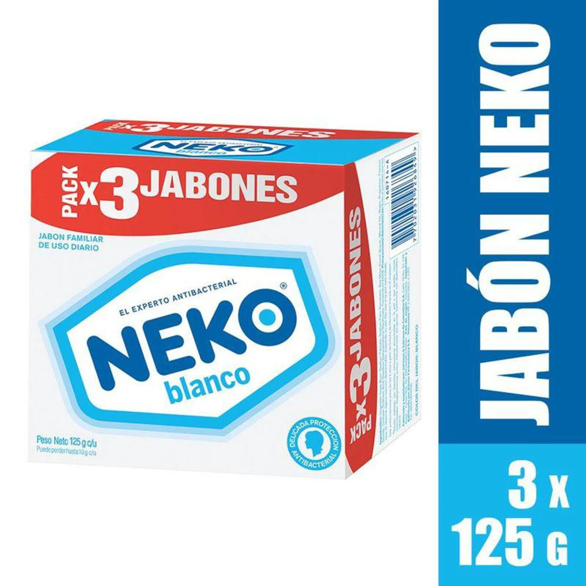 Jabon Barra Neko Blanco X 125 Gr Tripack