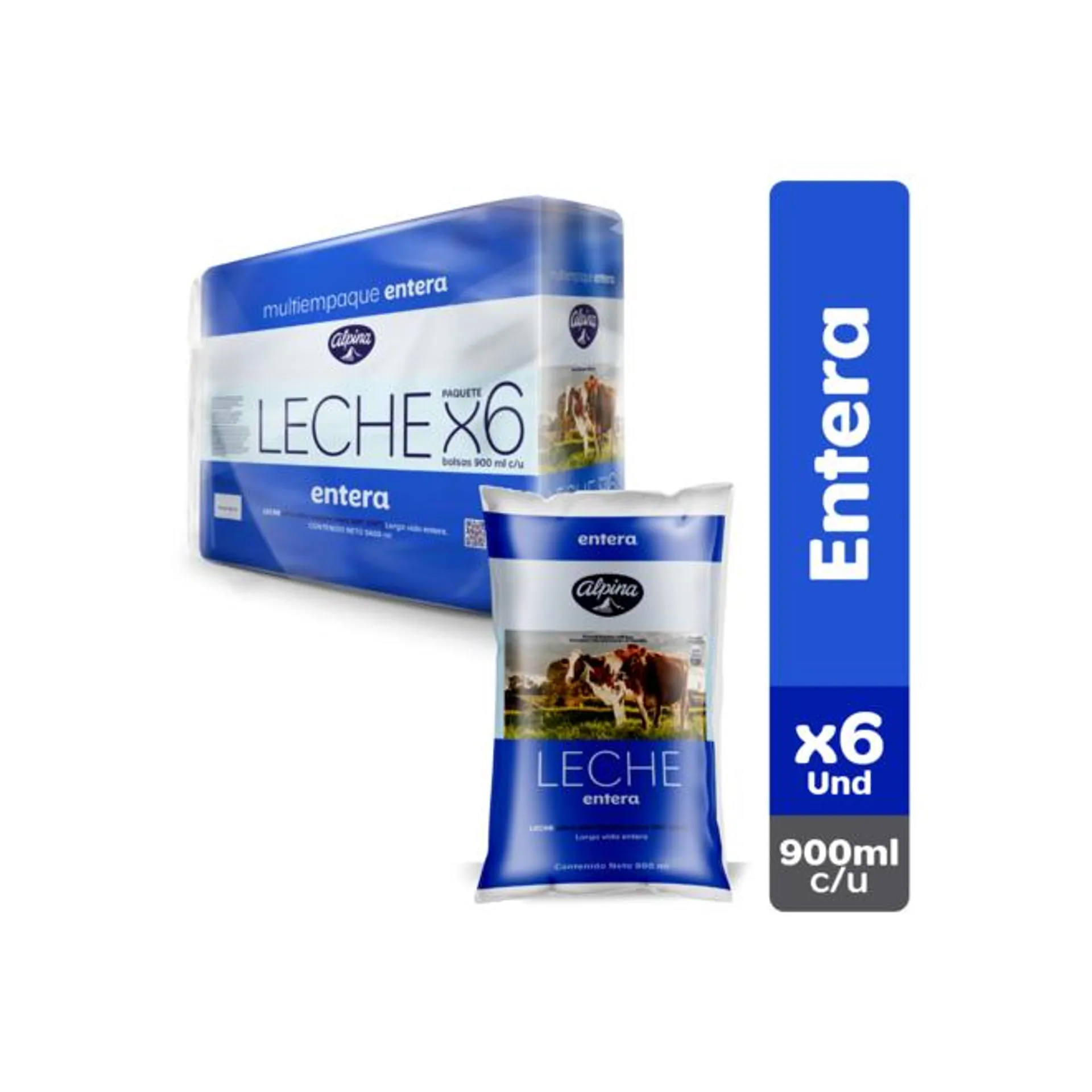 Leche Entera Alpina x6 Bolsa 900 ml