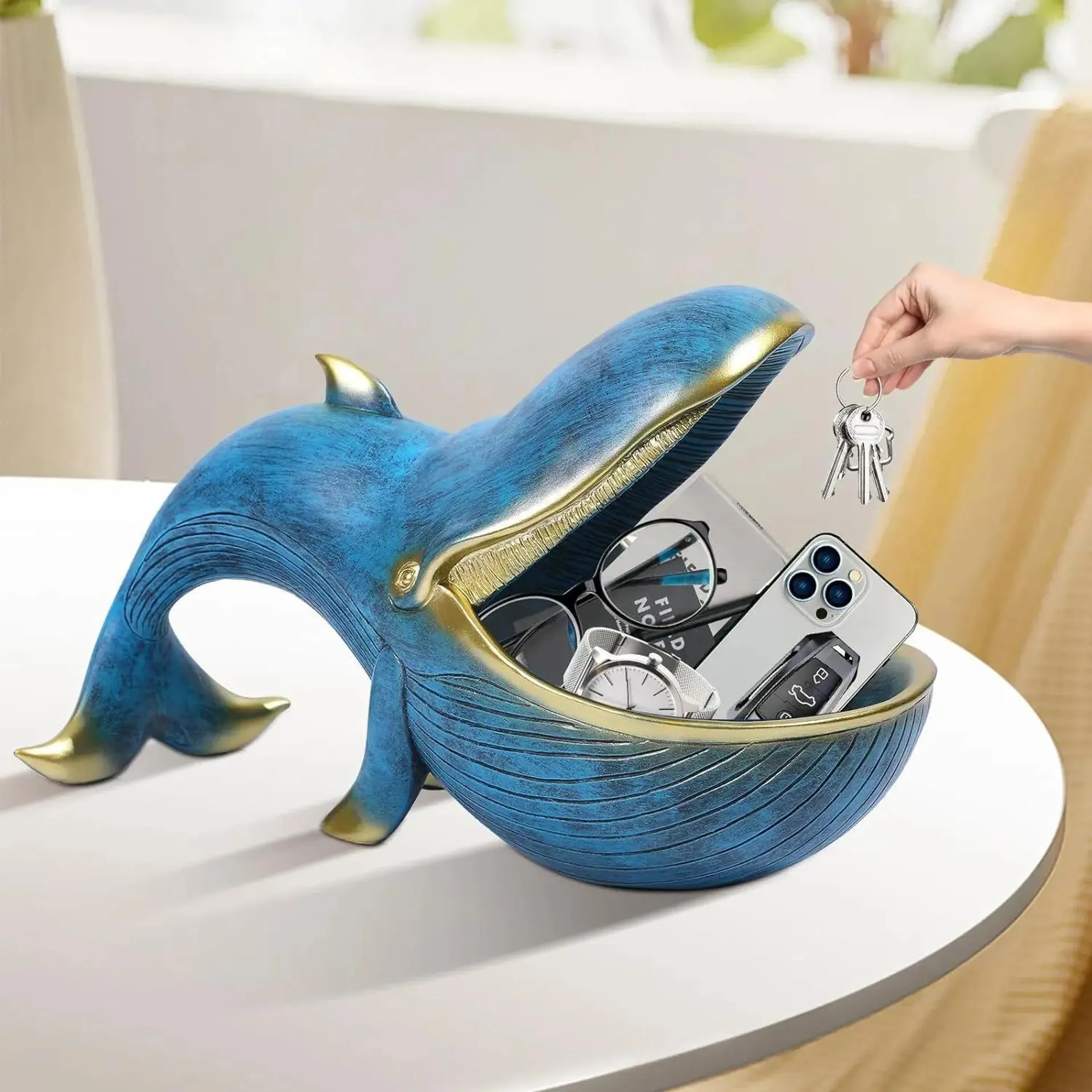 Whale Statue Funny Candy Plate Home Decoration Console Tables Key Bowl Big Mouth Container Storage Box