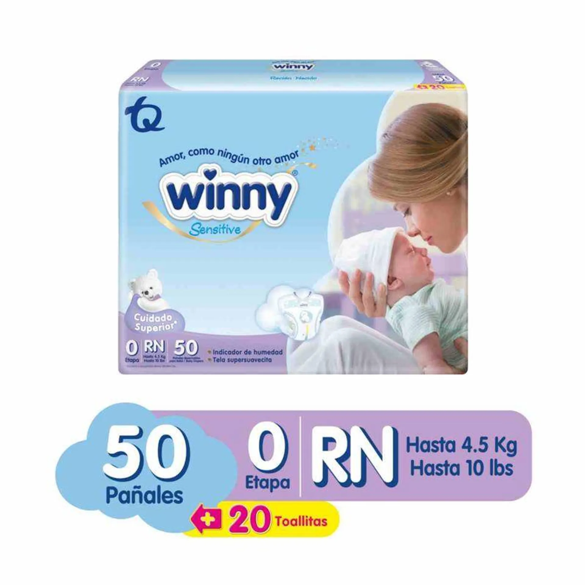 Panal Winny Sensitive Talla 0 Pqte X 50 Und Gratis Toallas Humedas