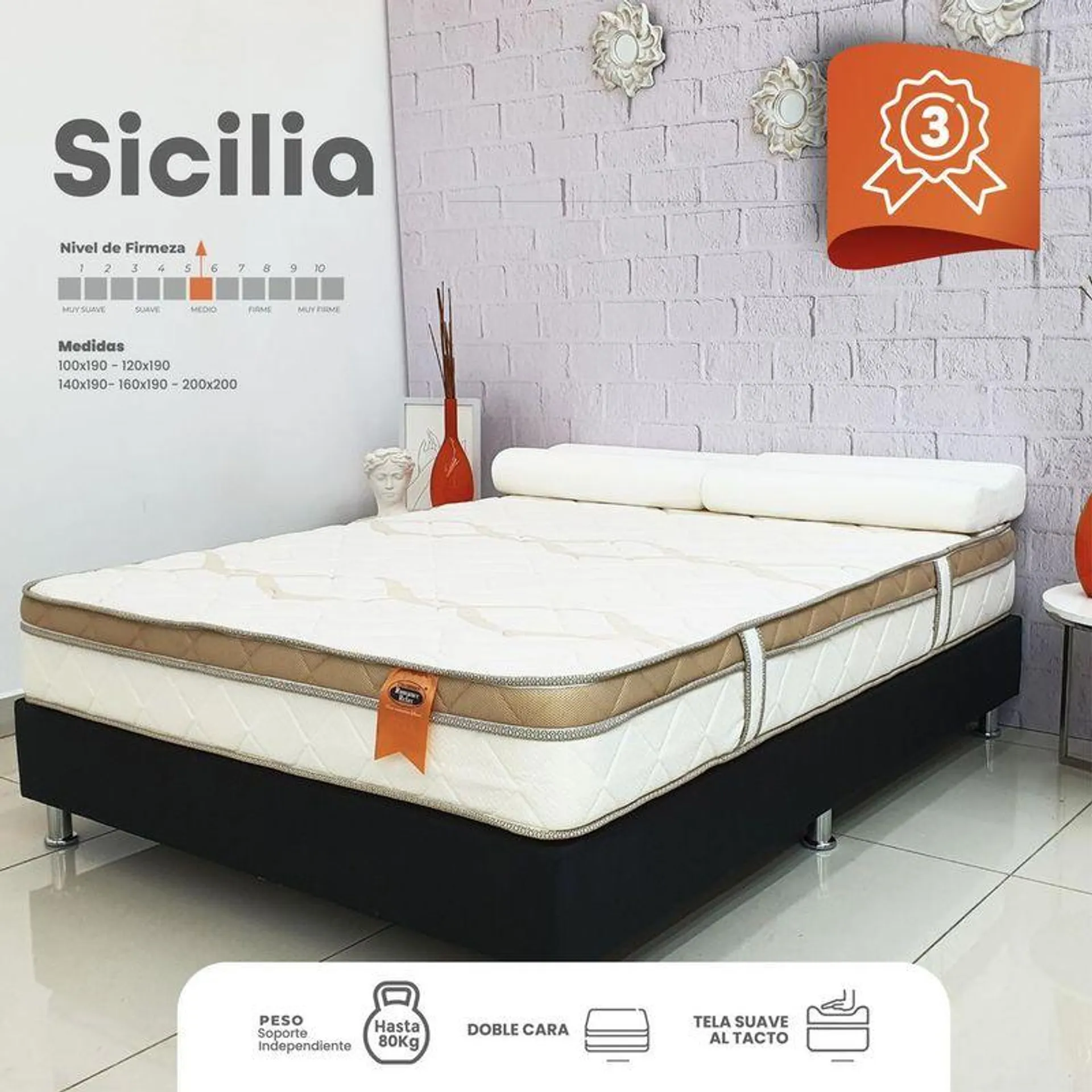 Colchon ROMANCE RELAX Doble (140 x 190 cm) COL SICILIA 140x190x24 Espumado Semisuave