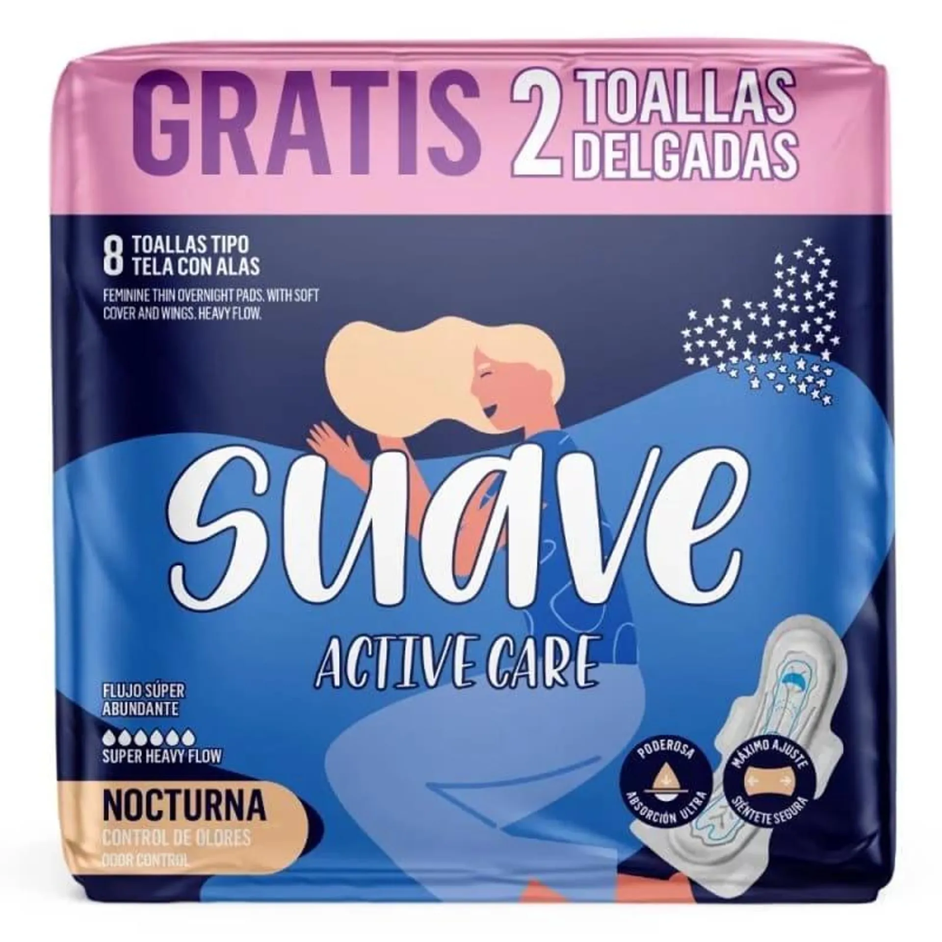 Toalla Suave Active Care Delgada Nocturna x 8 und Gratis 2 und