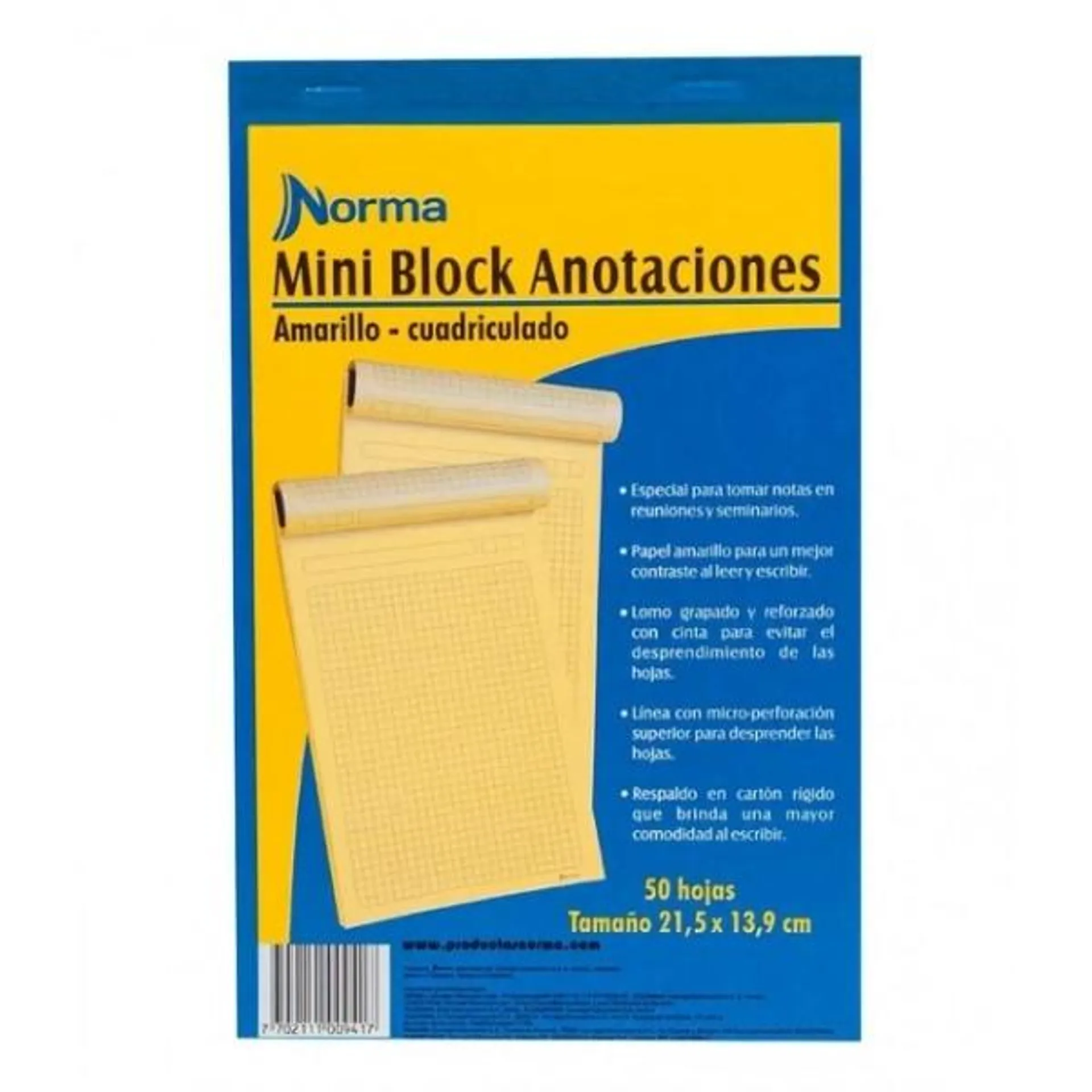 Mini Block Norma Anotaciones Amarillo Cuadriculado Tamaño 1/2 Carta x50 hjs