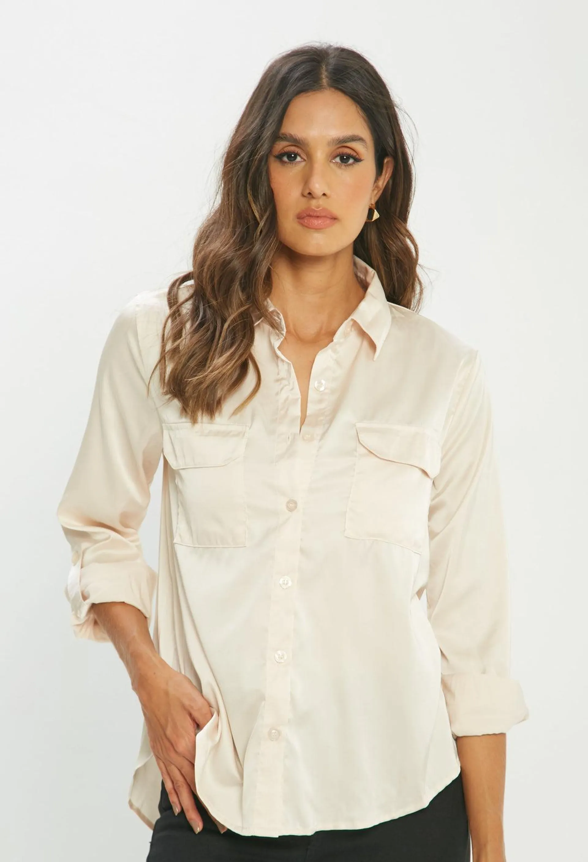 Camisa Satén Bolsillos Mujer - SALE