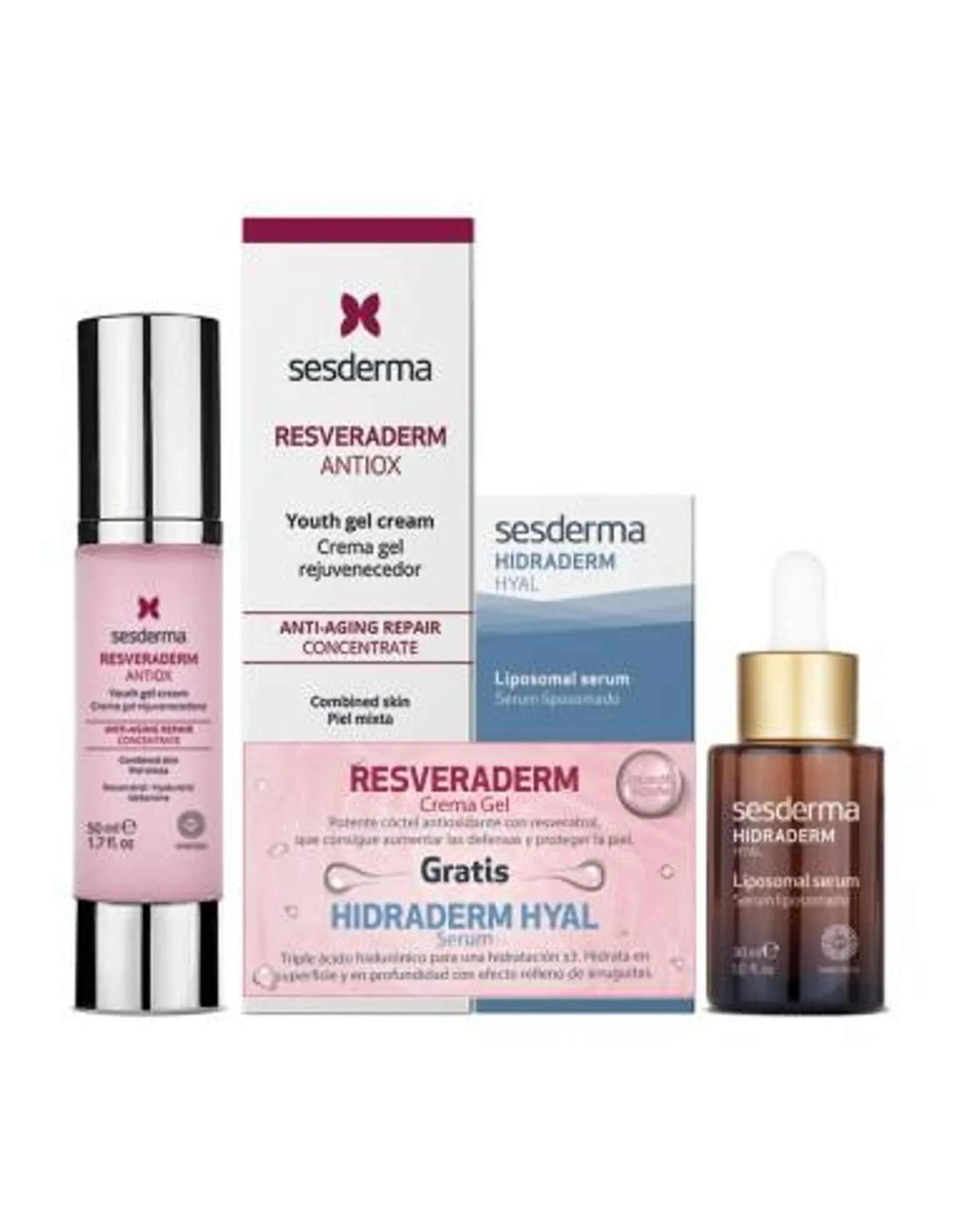 Kit Regalo Resveraderm Crema Gel Gratis Hidraderm Hyal Sérum