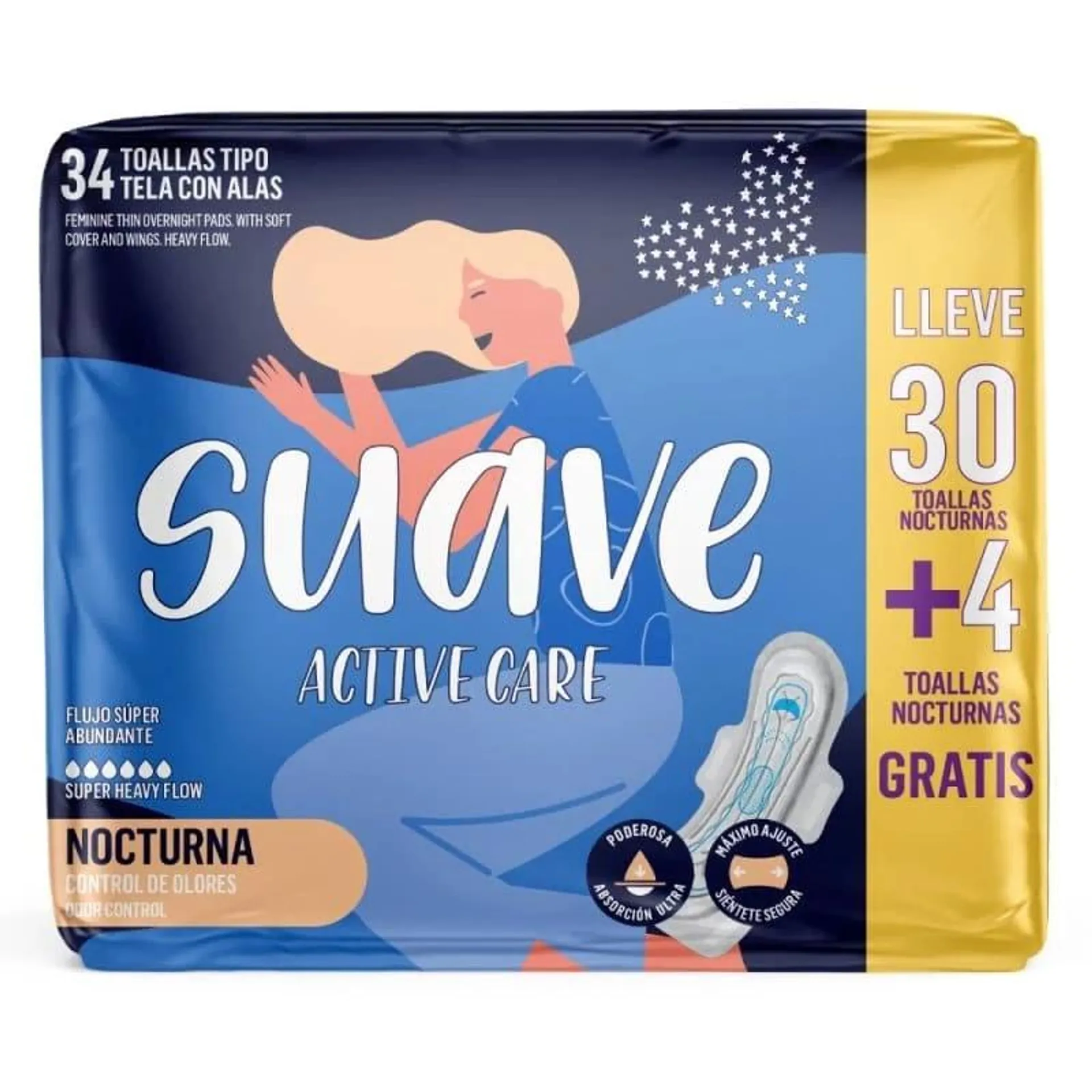 Toalla Suave Active Care Delgada Nocturna x 30 und Gratis 4 und