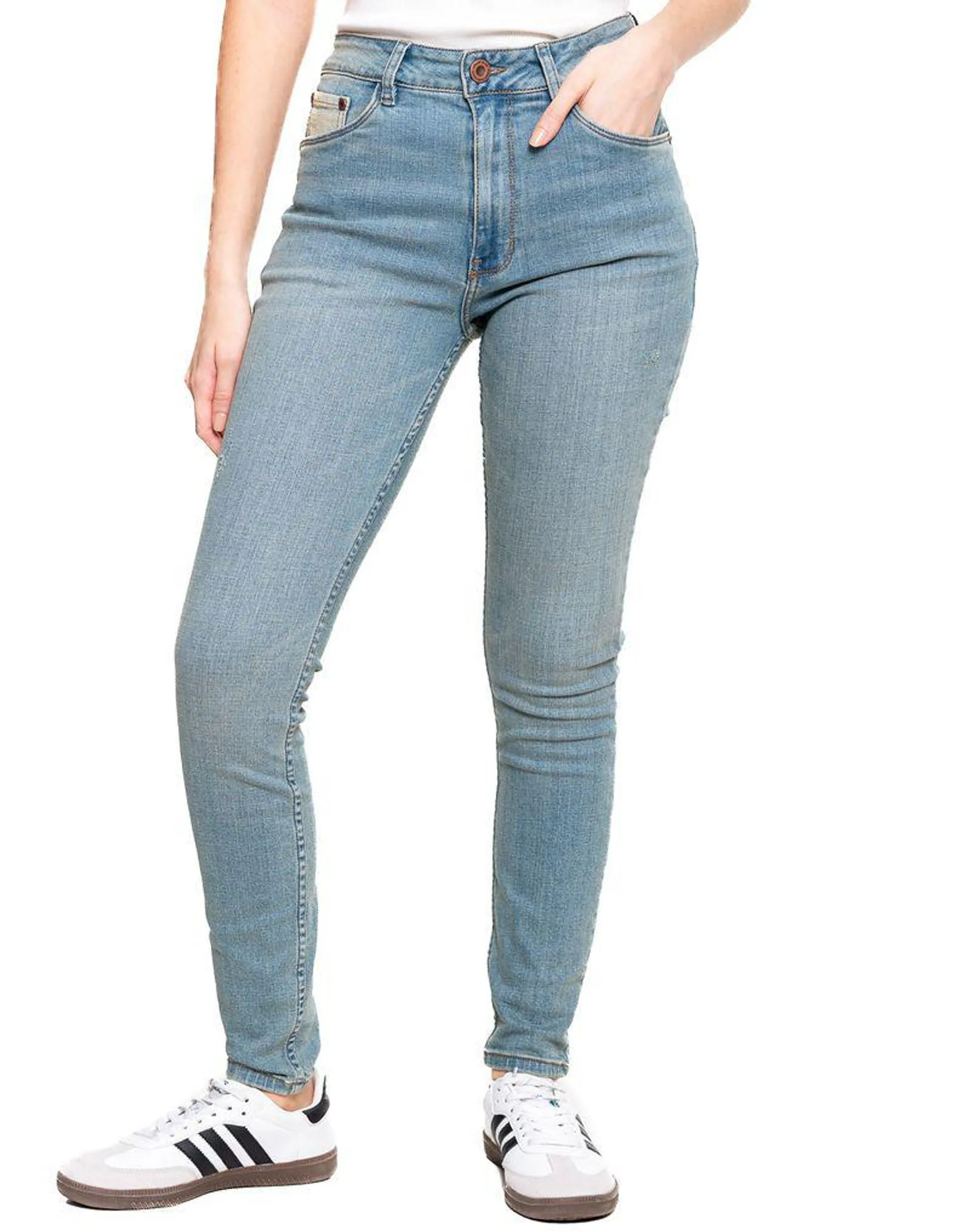 High Waist Skinny Fit Jeans Tono Medio