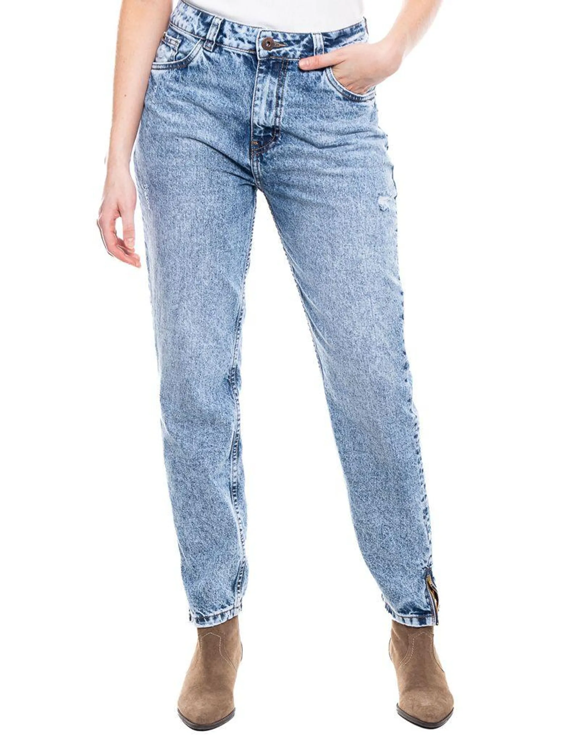 High Waist Straight Fit Jeans Tono Claro