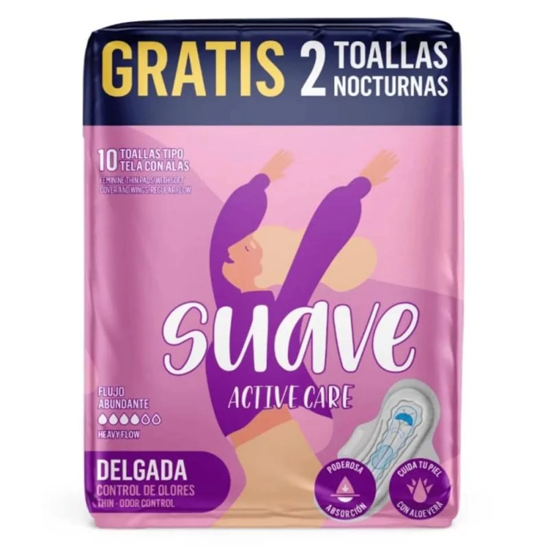 Toalla Suave Active Care Delgada x 10 und Gratis 2 und Noct