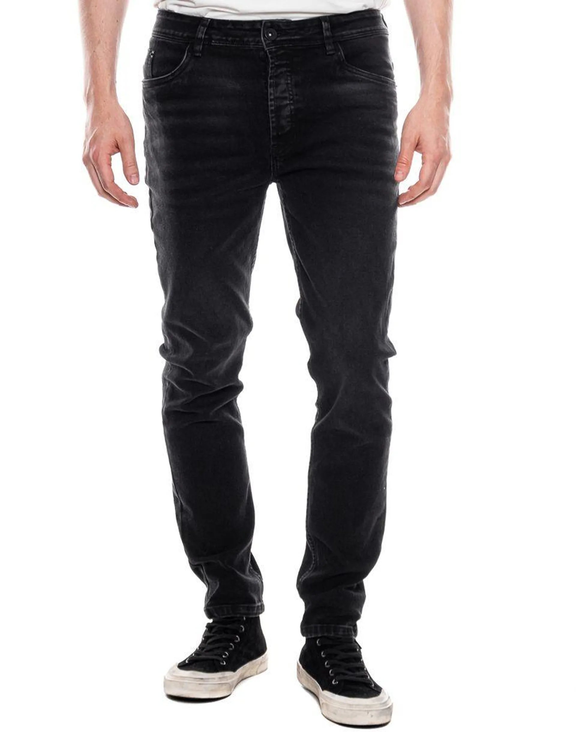 Black Slim Fit Jeans Con Botonadura Interna