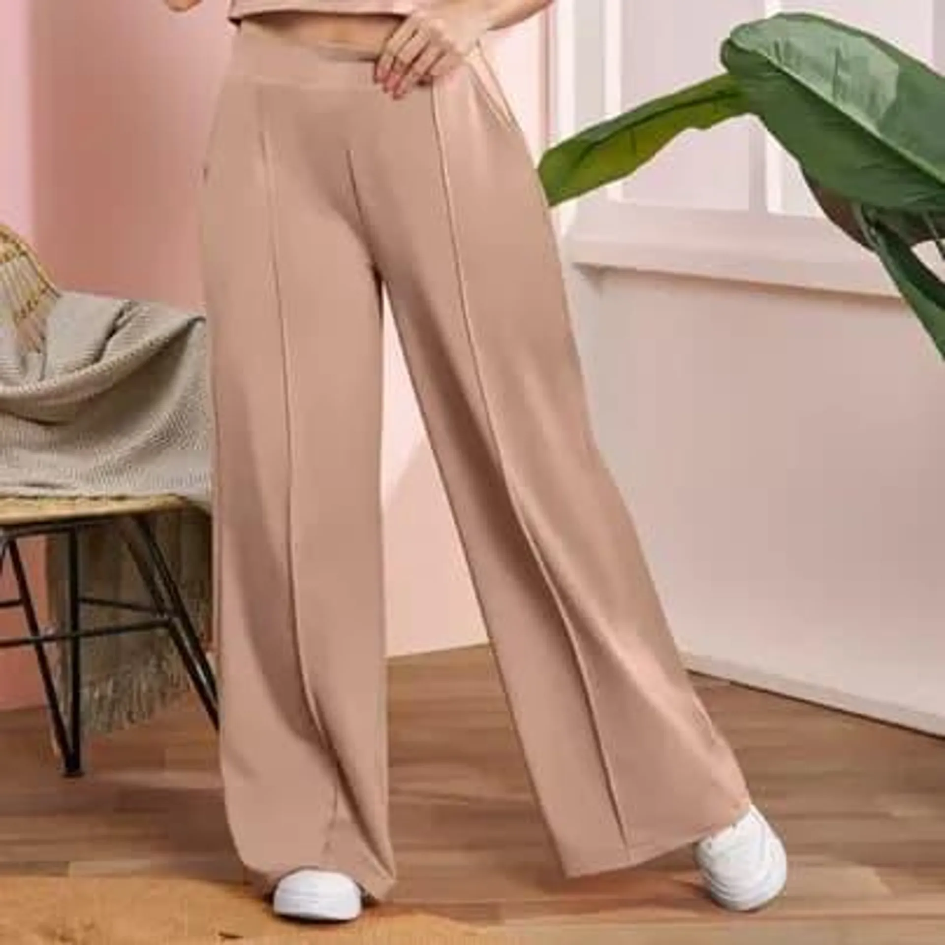 Milagros Pantalón con pretina plana en frente beige M