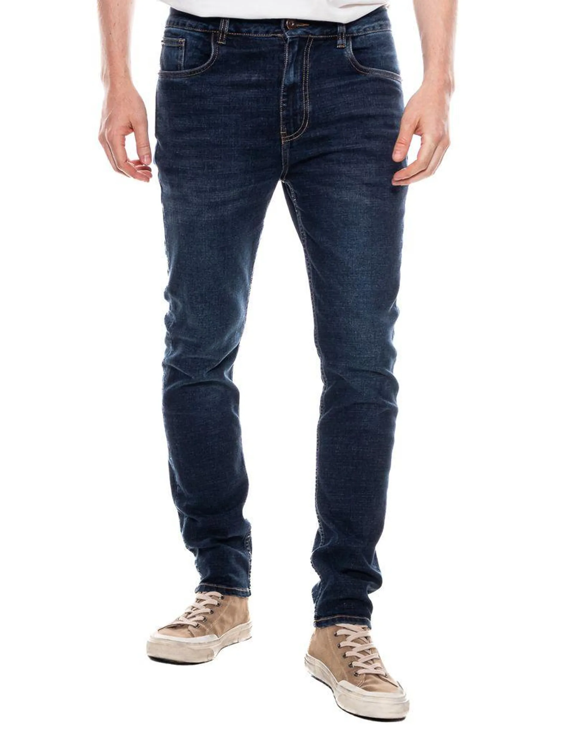 Slim Fit Jeans Tono Oscuro Con Desgastes