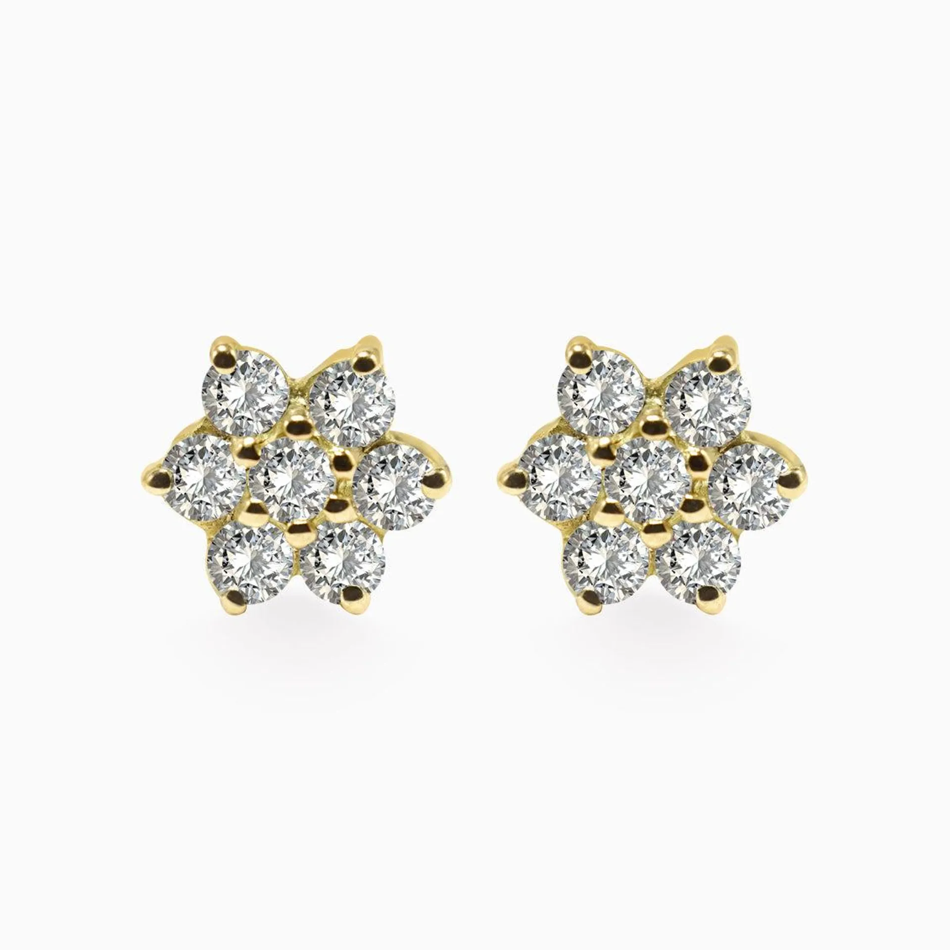 Aretes roseta en oro amarillo de 18K con brillantes