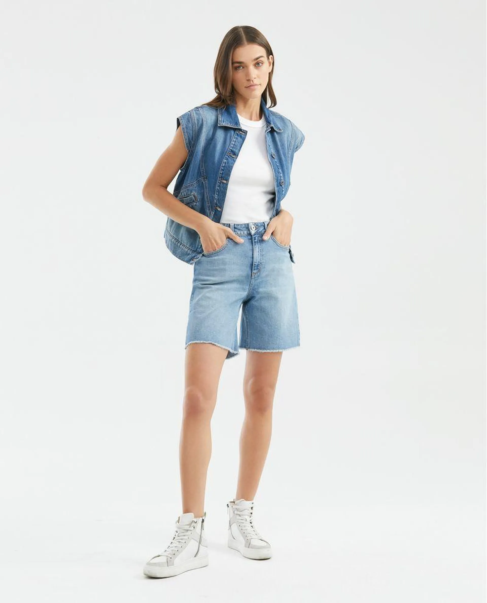 Bermuda de Mujer en Denim, High Rise - Azul Medio