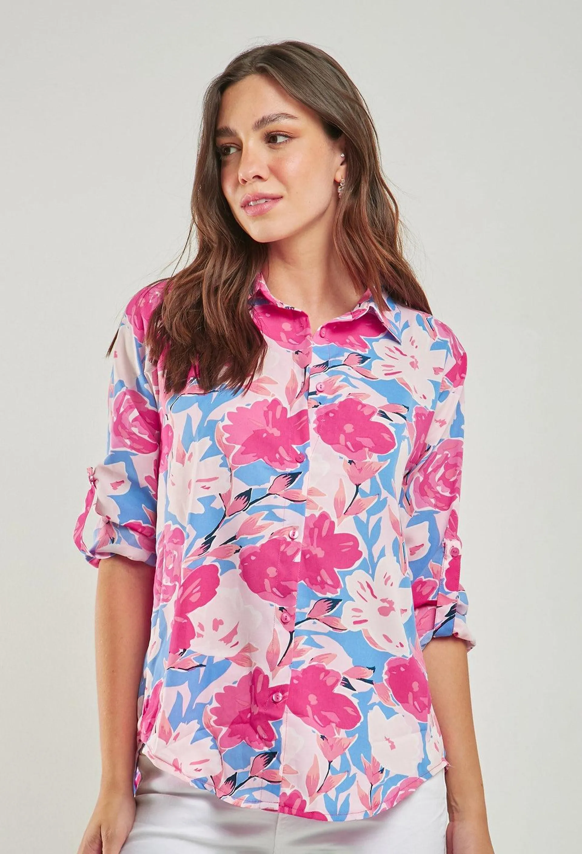 Camisa Satén Flores Mujer - SALE