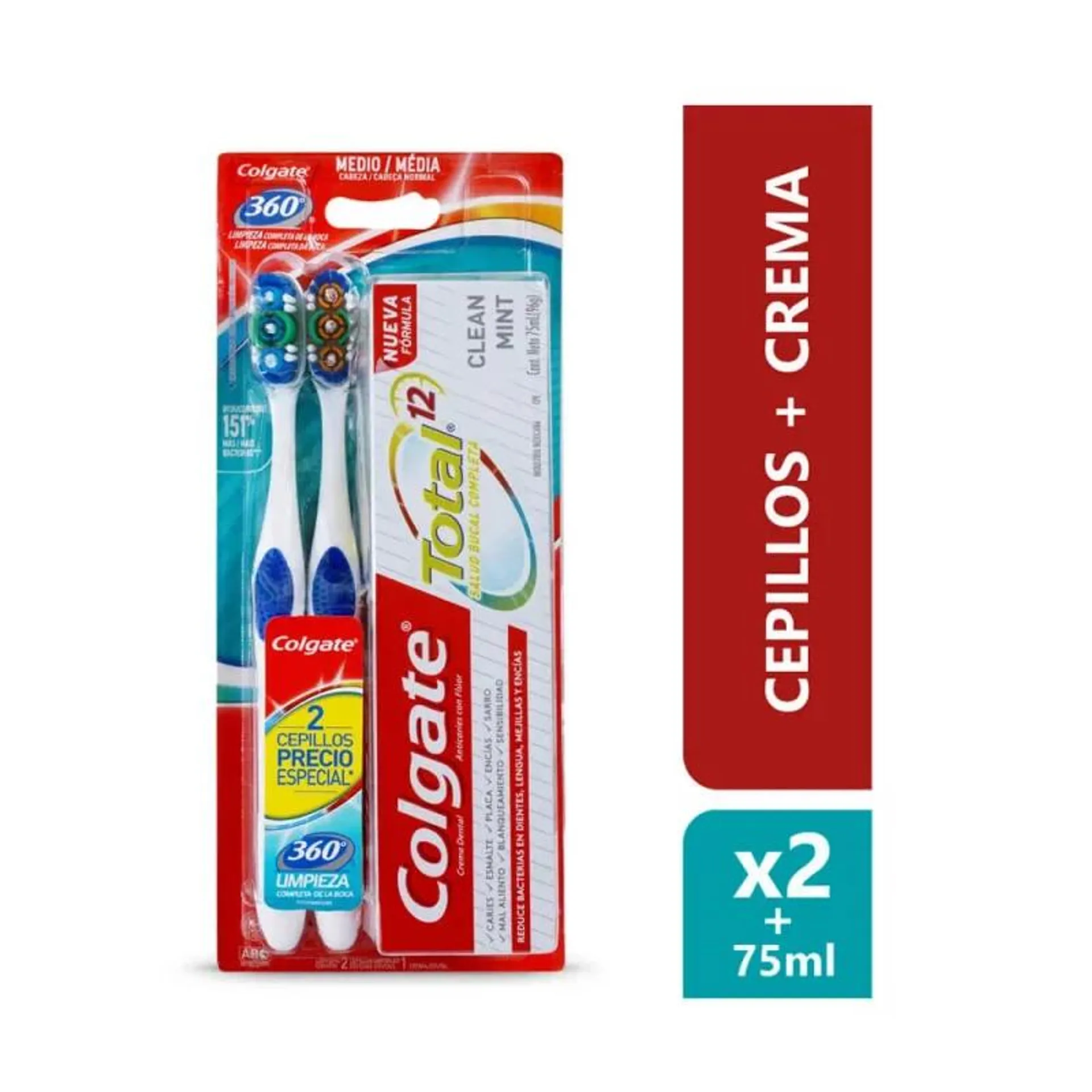 Cepillo Colgate 360 Medio + Crema Total 12 x 75 ml Precio Especial