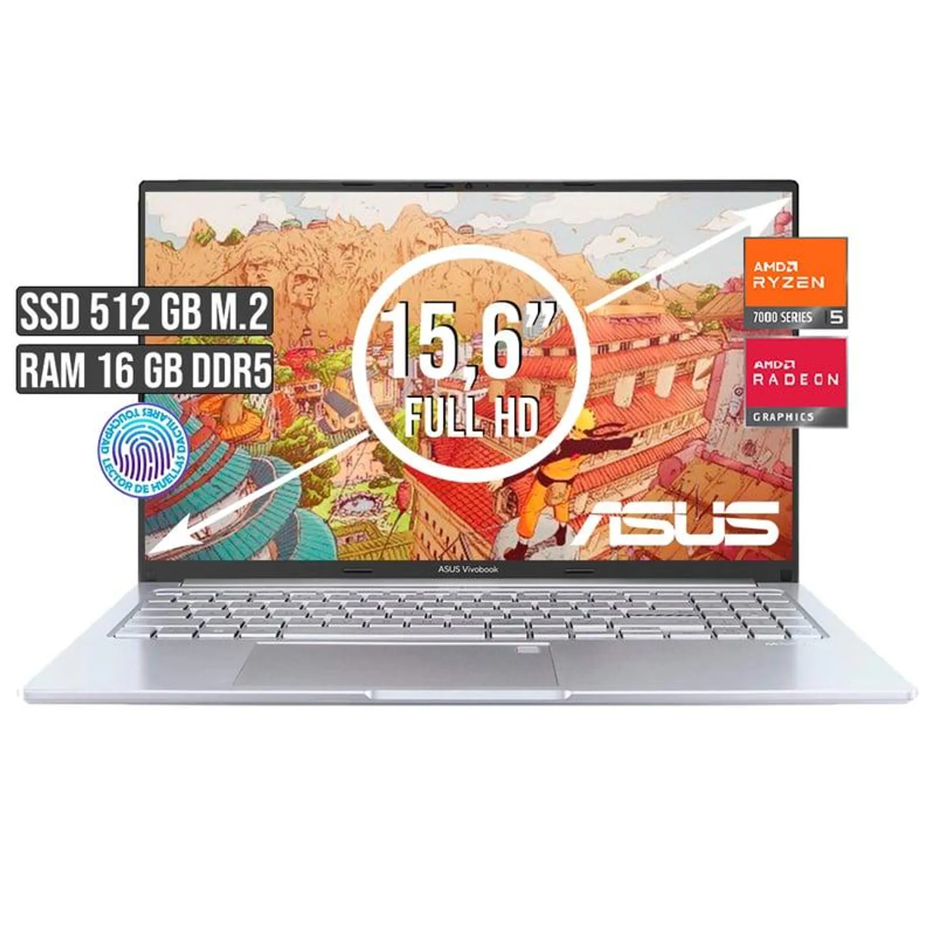 PORTATIL ASUS VIVOBOOK AMD RYZEN 5-7520U SSD 512GB RAM 16GB LED 15,6 FULL HD