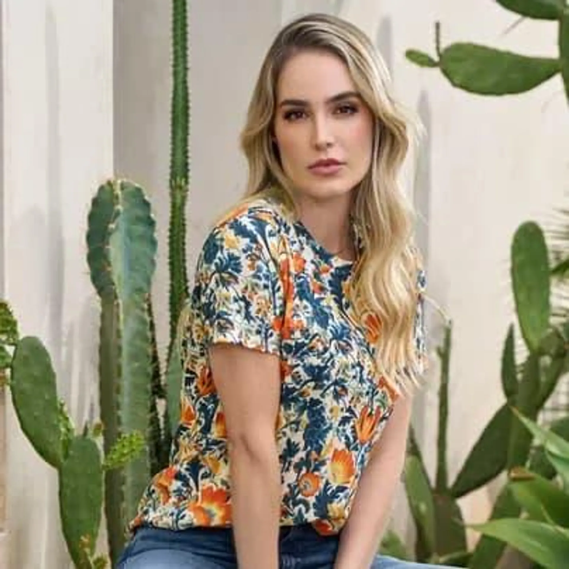 Muba Camiseta manga corta estampada flores