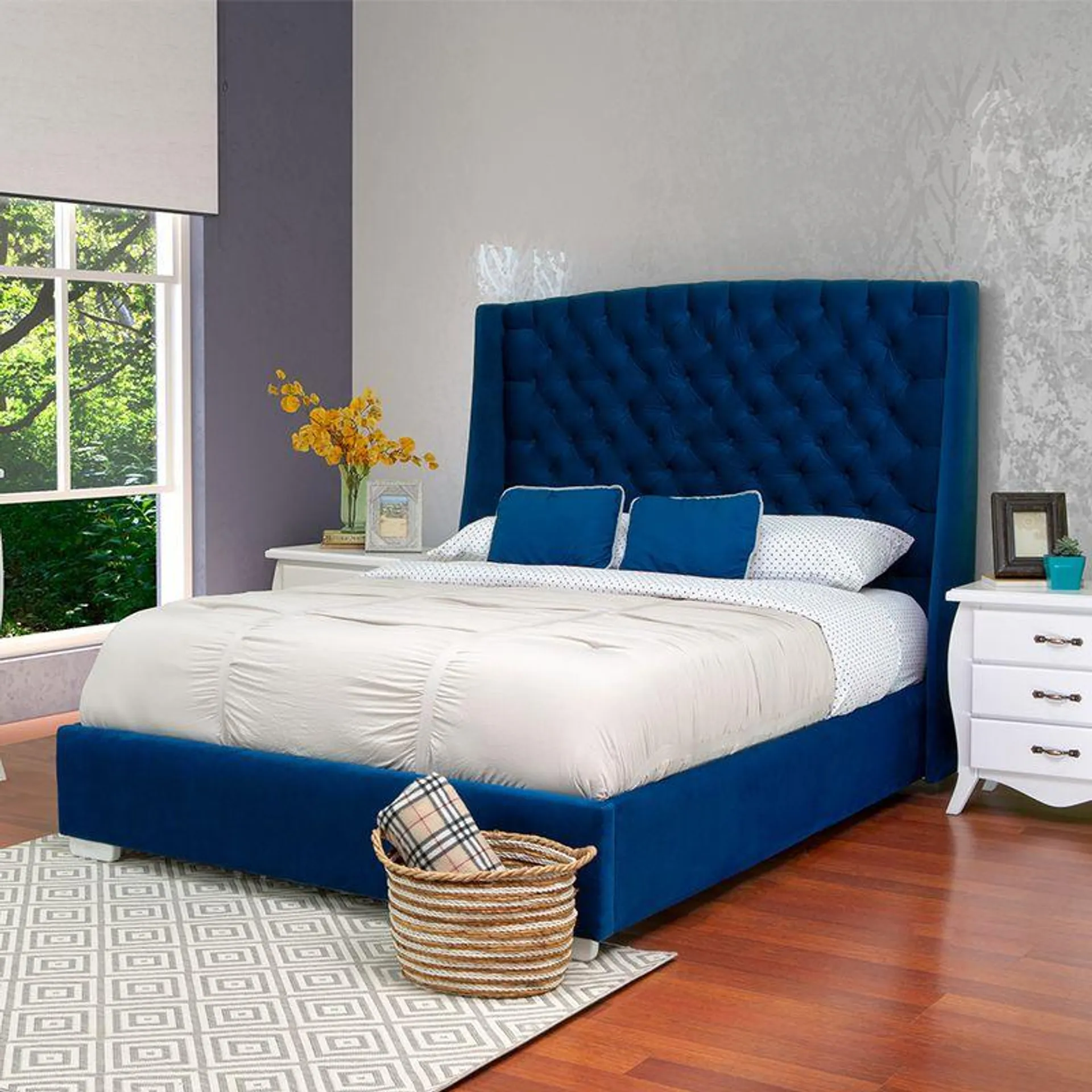 CAMA IBG ROMA 1,40*1,90 TAPIZADA AZUL