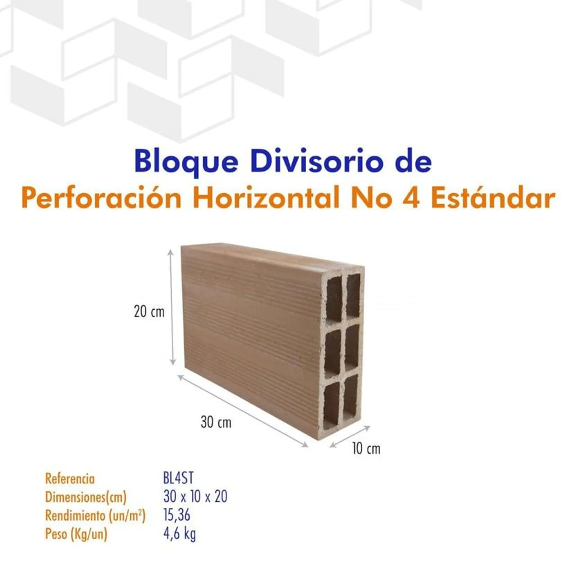 Bloque N4 Estandar 30x20x10 15.36 U/M2 Santafé