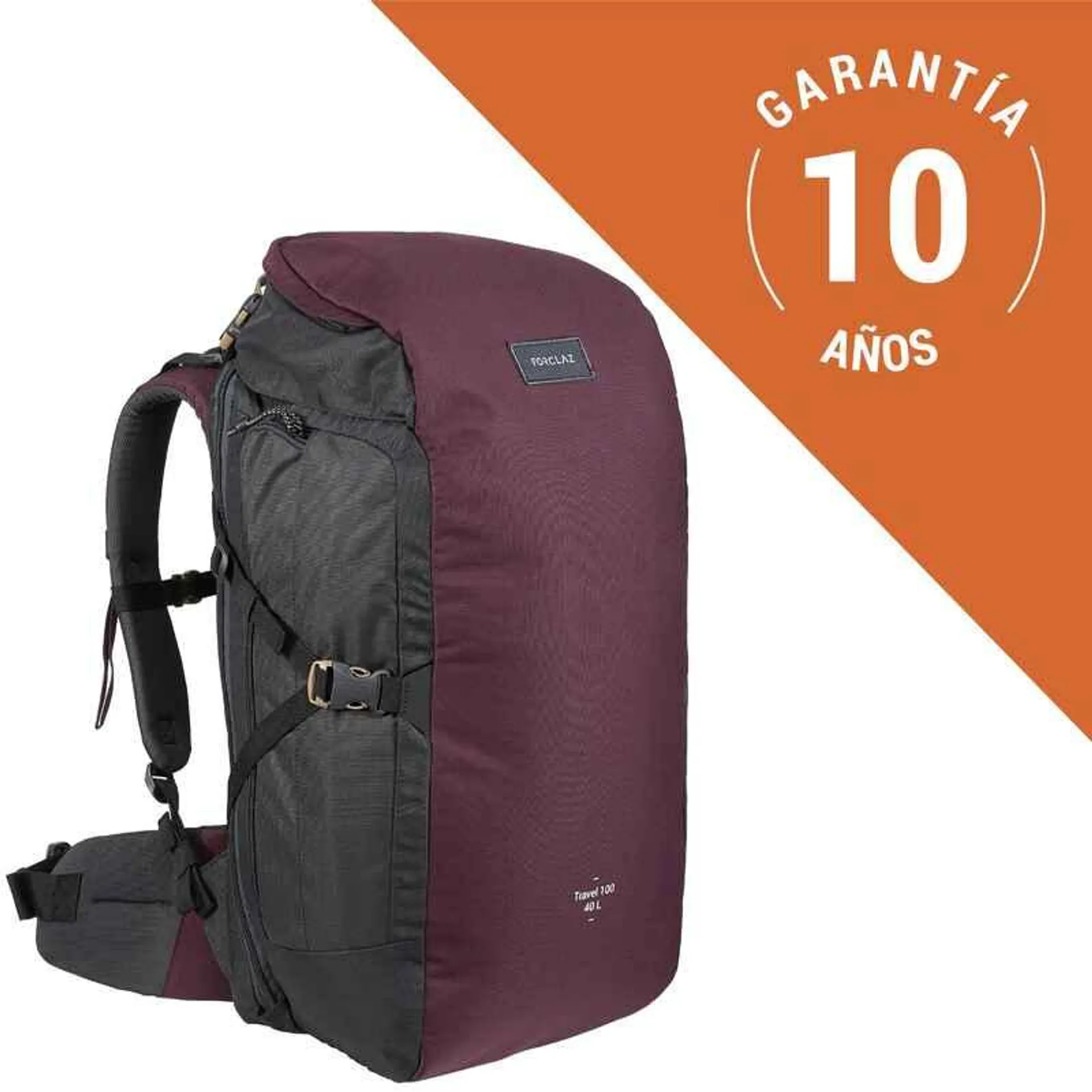 Morral de 40 litros para trekking de viaje equipaje de mano Forclaz vinotinto