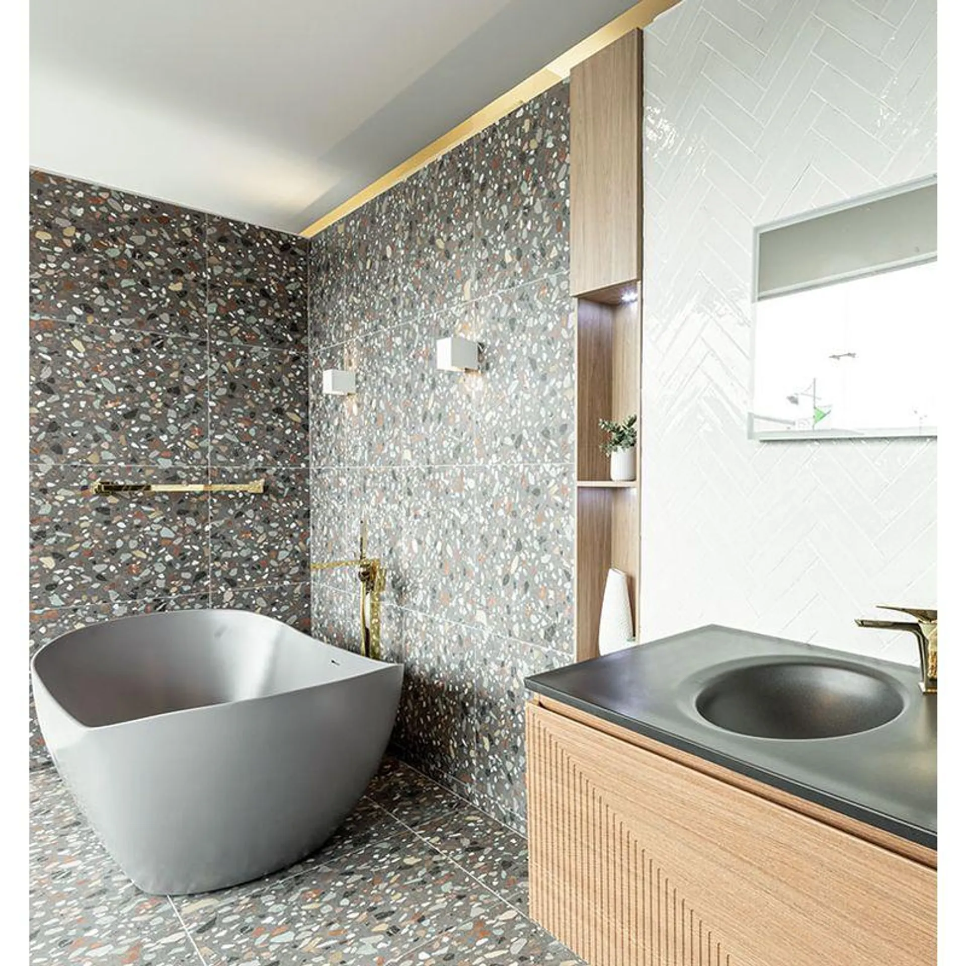 Porcelanato Para Piso Y Pared Estilo Terrazo Orbit Terrazo 60x60 Grafito