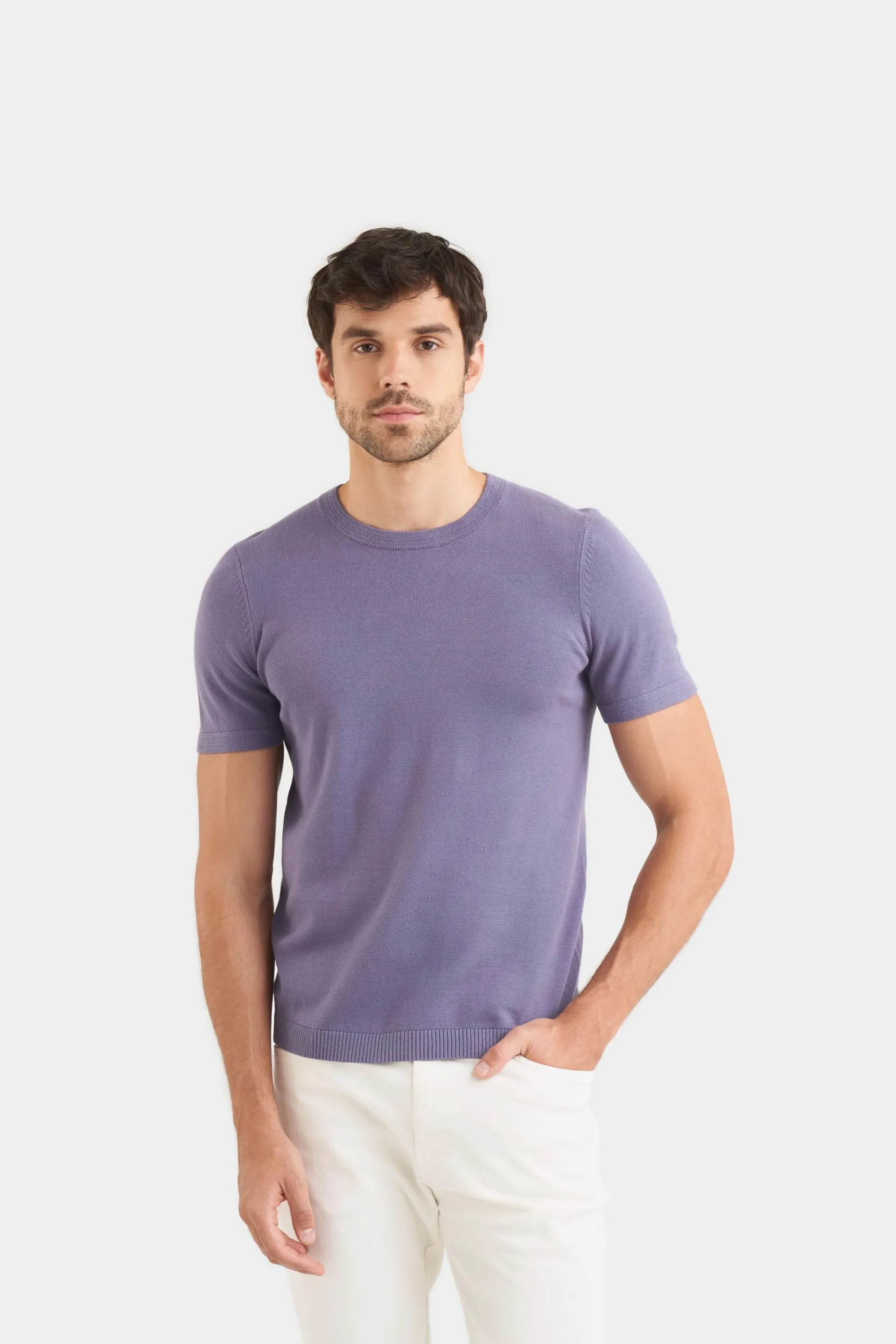 Camiseta loira de algodón para hombre detalle tejido