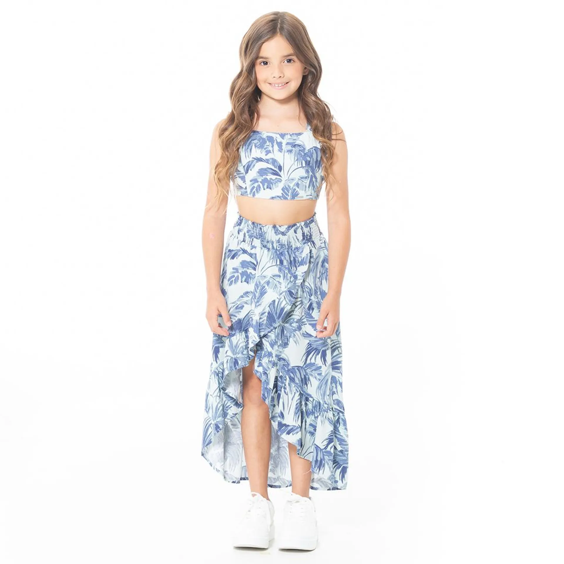 BLUE FLORAL SKIRT SET FOR GIRLS