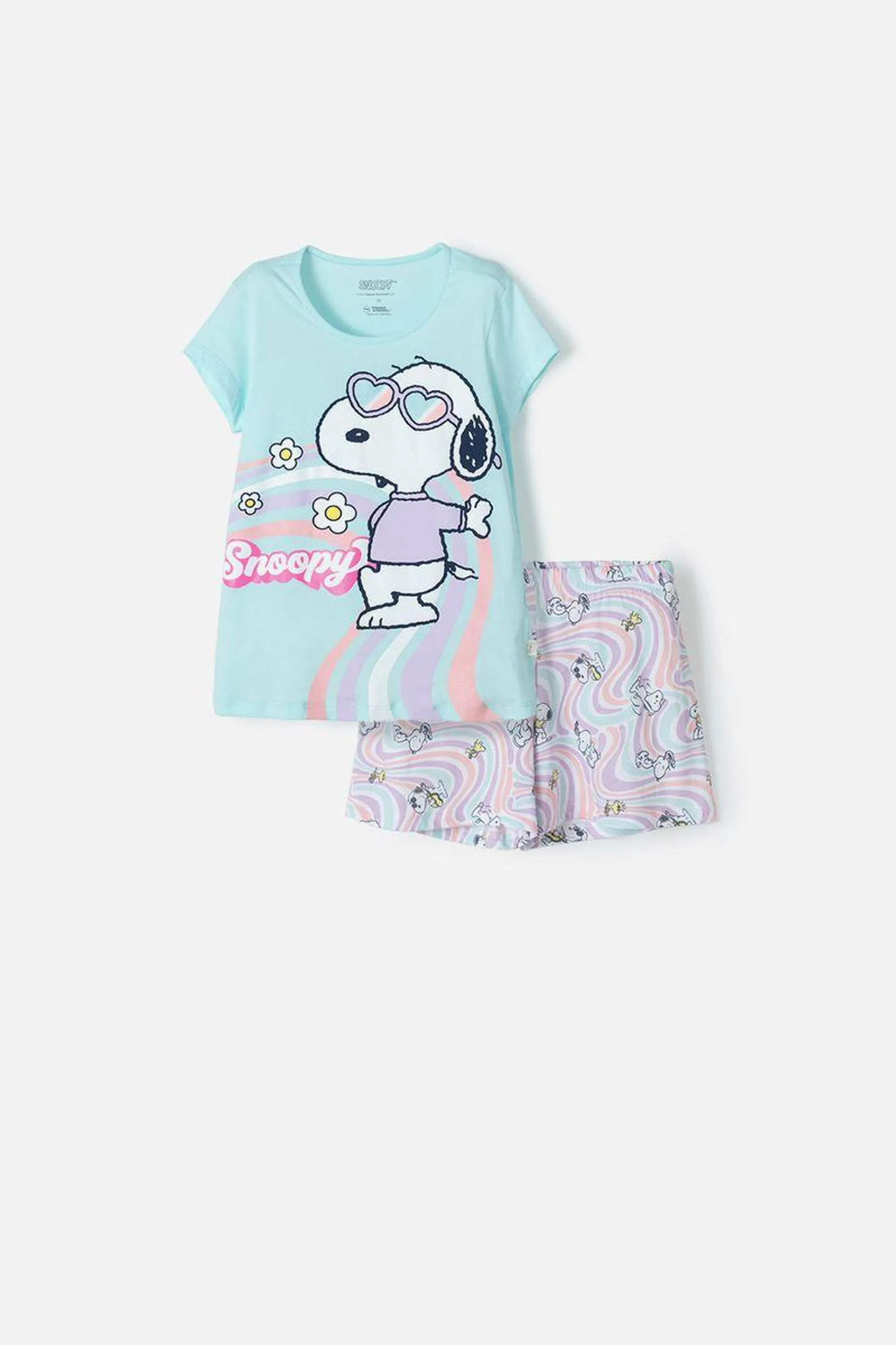 Pijama Snoopy con short multicolor para niña