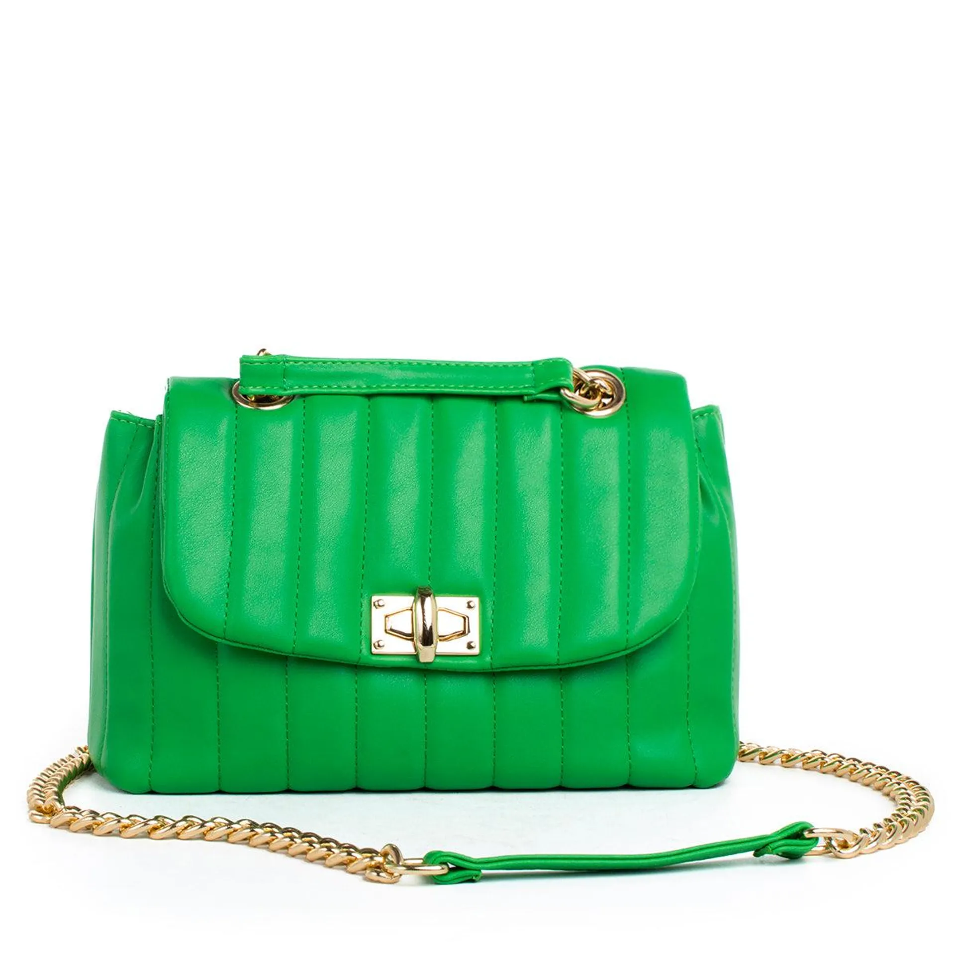 Bolso tipo bandolera efecto acolchada color verde, para dama