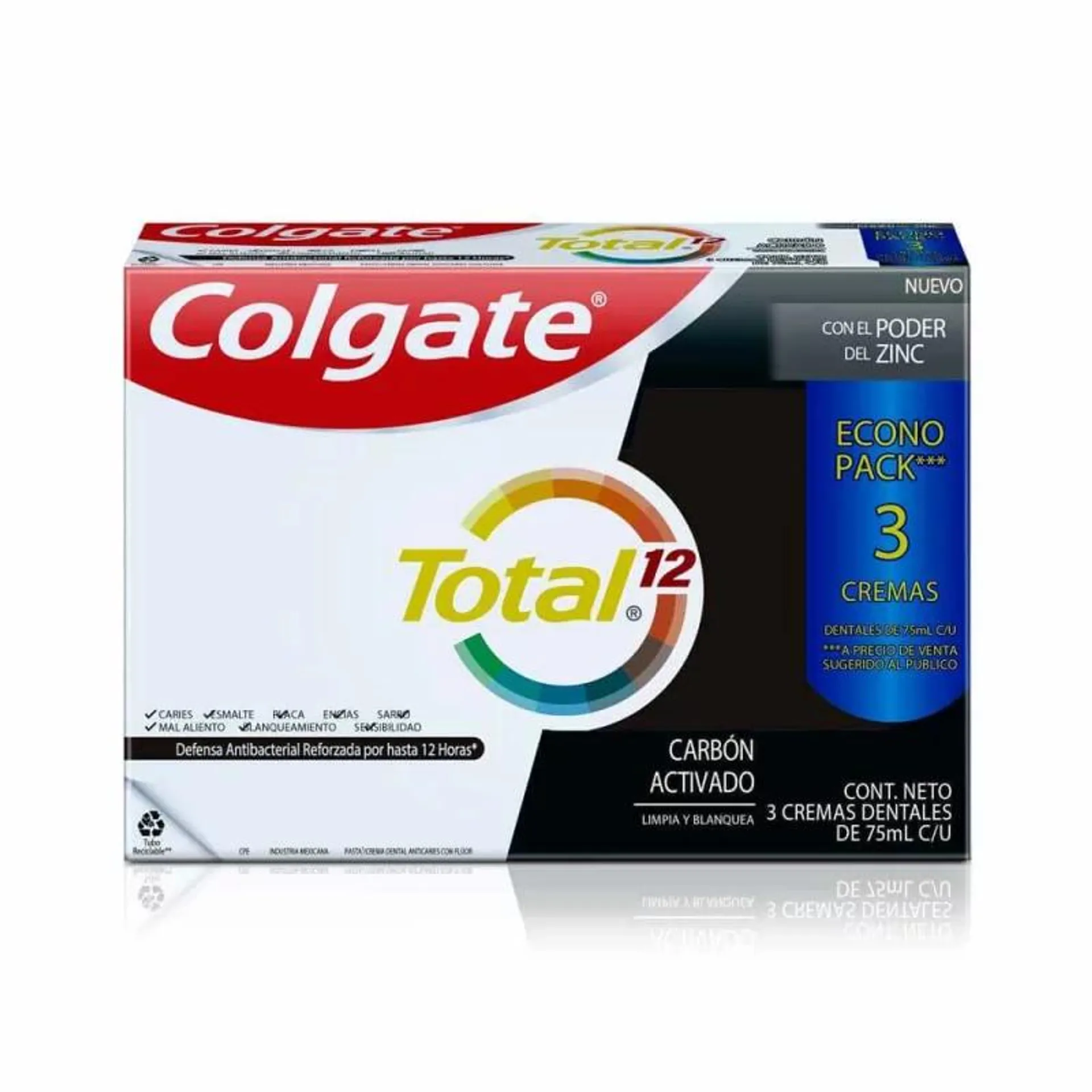 Crema Colgate Total 12 3 x 75 ml Carbon Activado