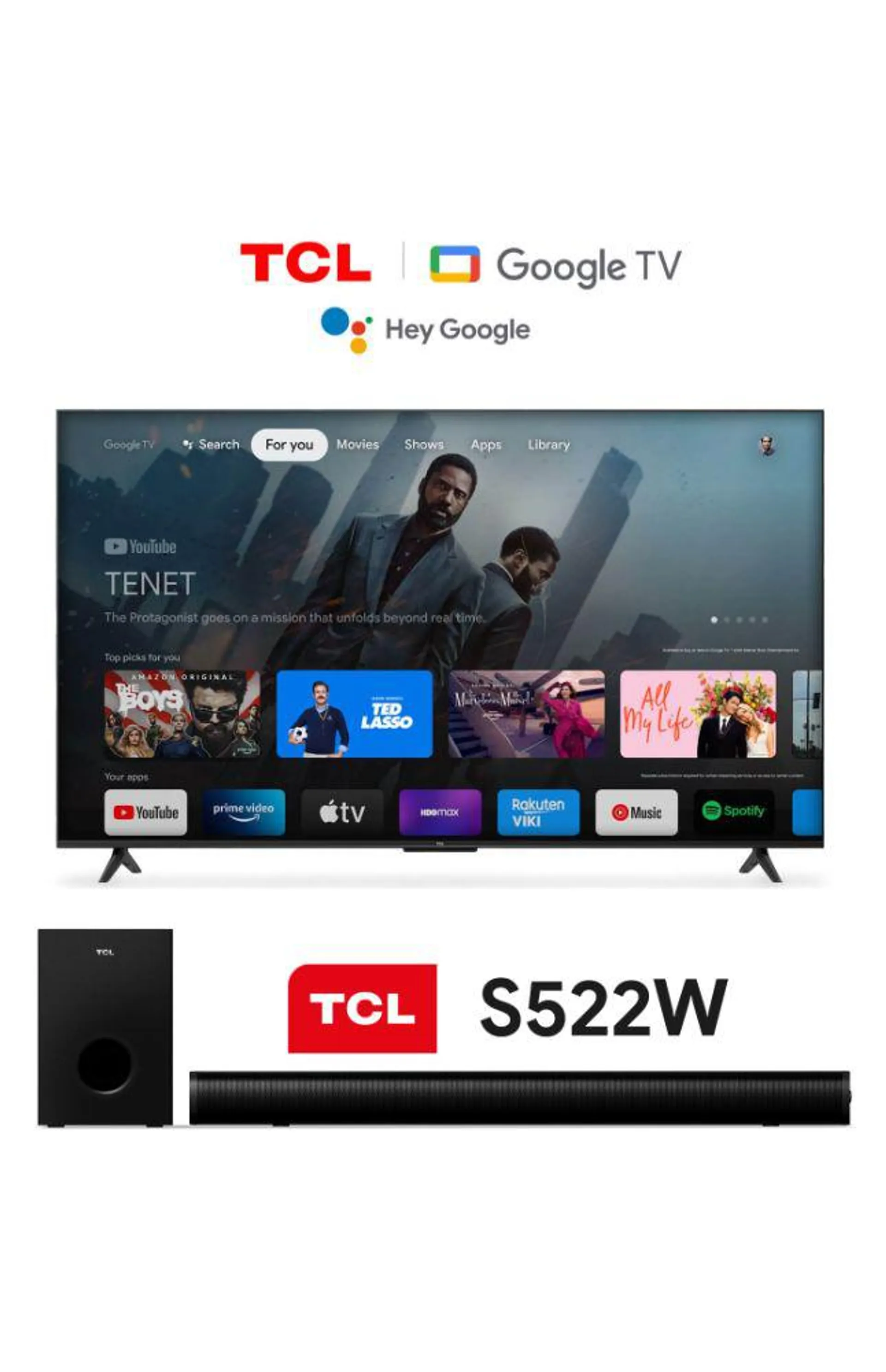 Combo TV TCL 55" 55P635 LED 4K UHD Google TV + Barra de sonido S522W