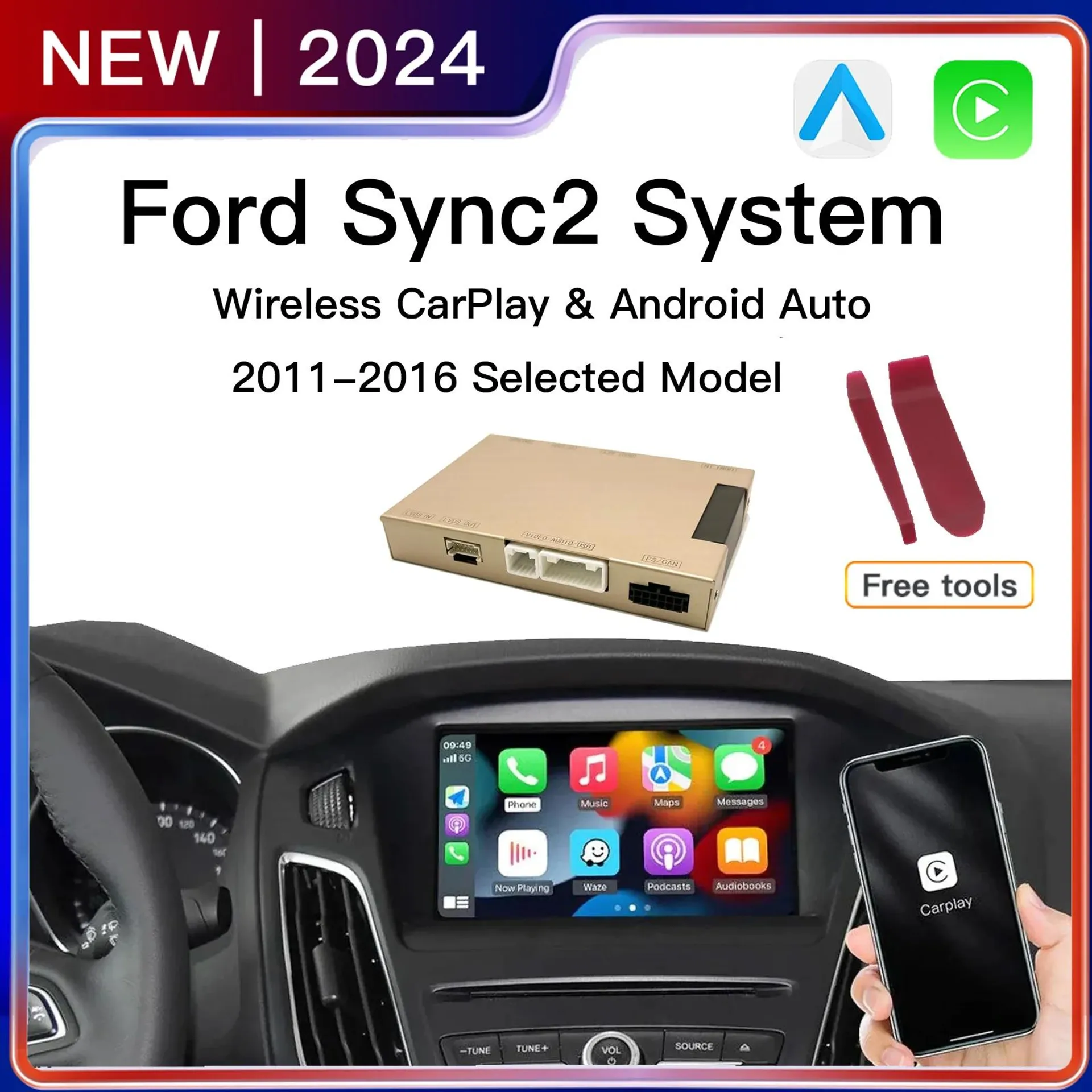 Wireless Carplay Android Auto for Ford Sync2 System Explorer Focus Fiesta C-max Edge F-150 Fusion Taurus 2011-2016 Decoder box