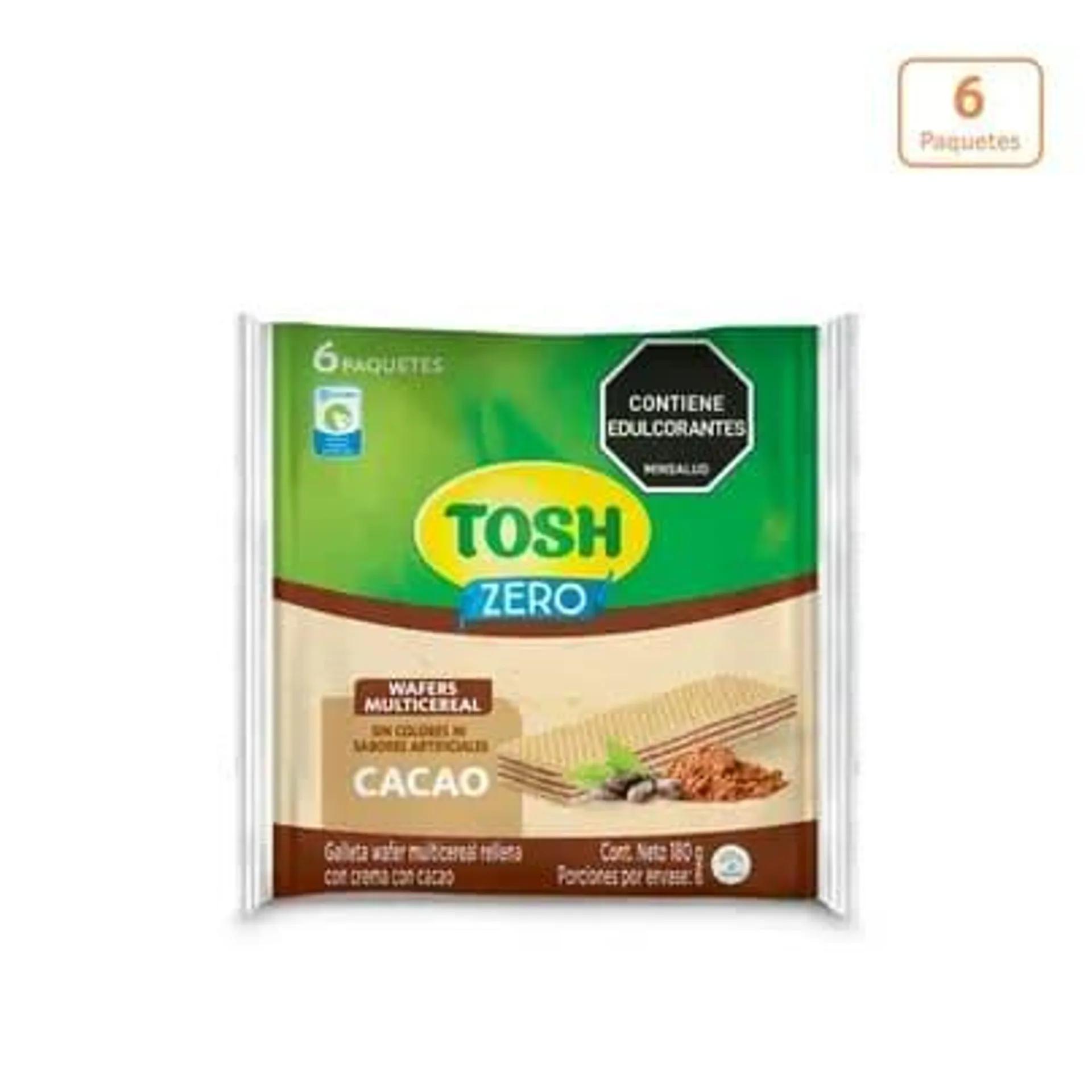 Galletas Tosh Wafer Cacao sin azúcar x 180g x 6 unds