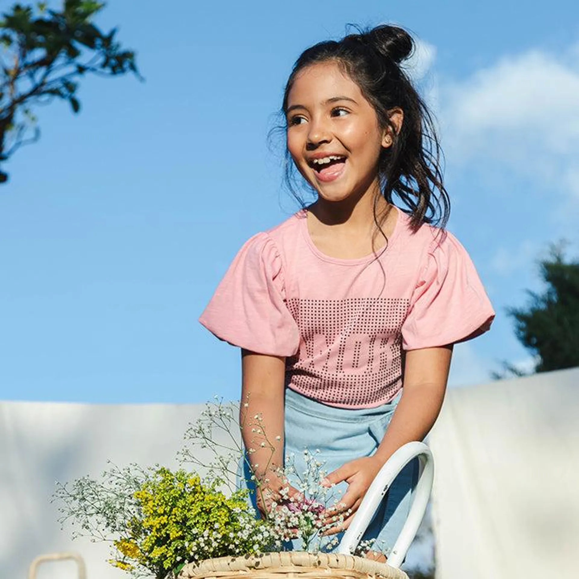 Camiseta palo rosa manga corta para niña