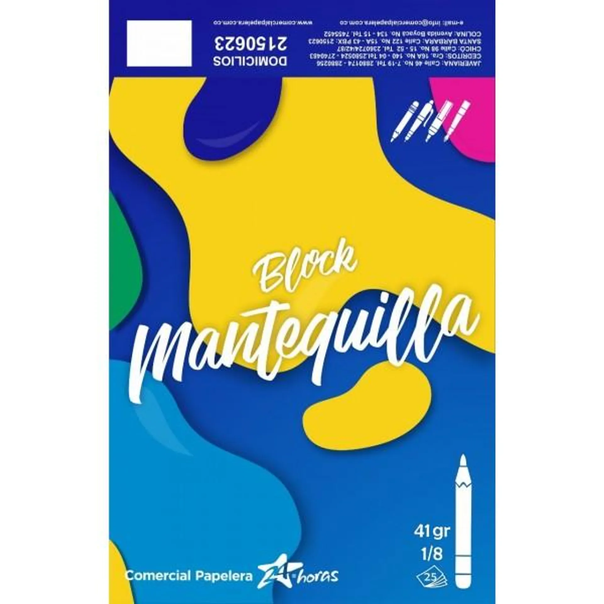 Block Comercial Papelera Mantequilla Tamaño 1/8 41gr x25 hjs