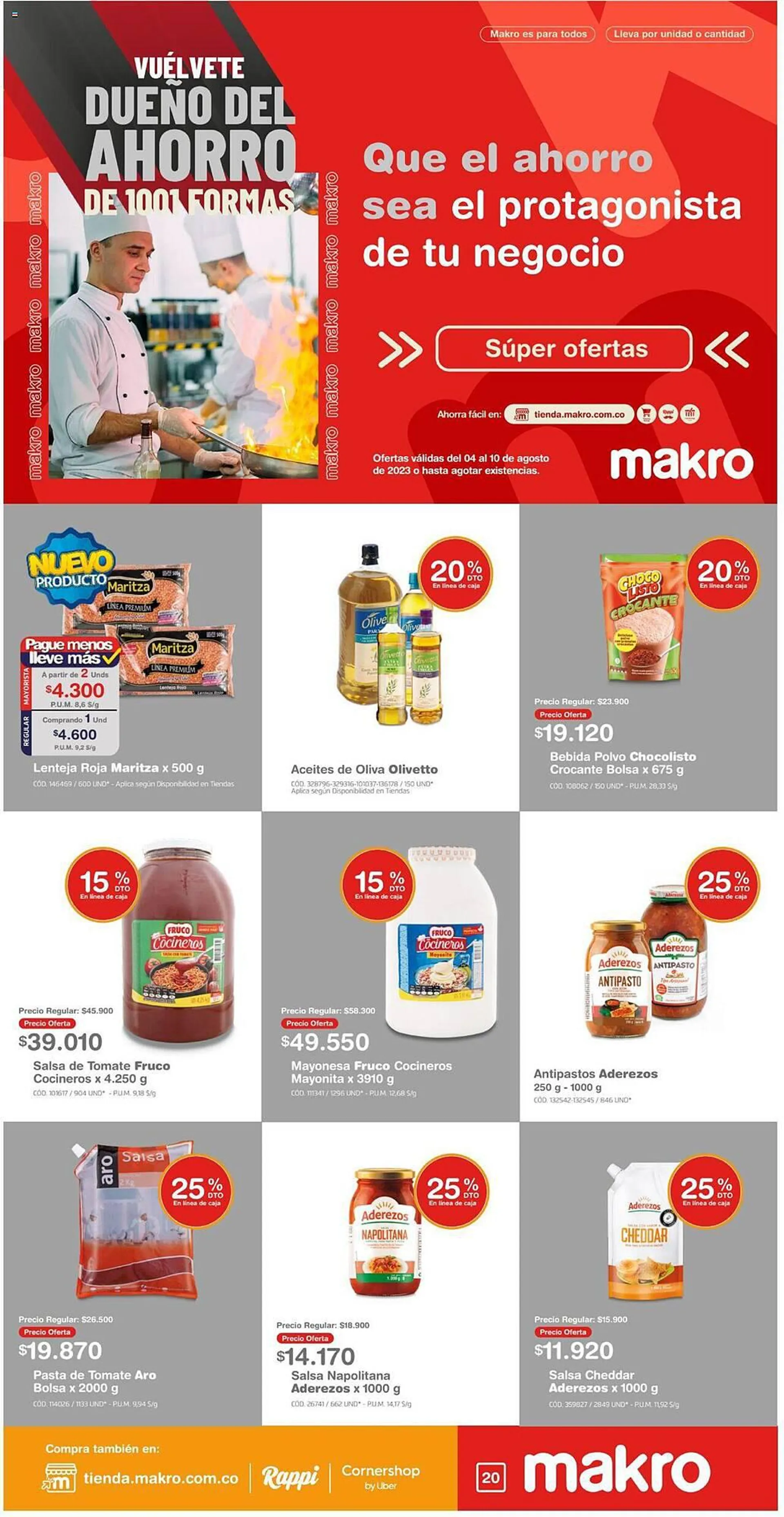El precio y las condiciones de Makro están en el catálogo o el sitio web  que dirigen.