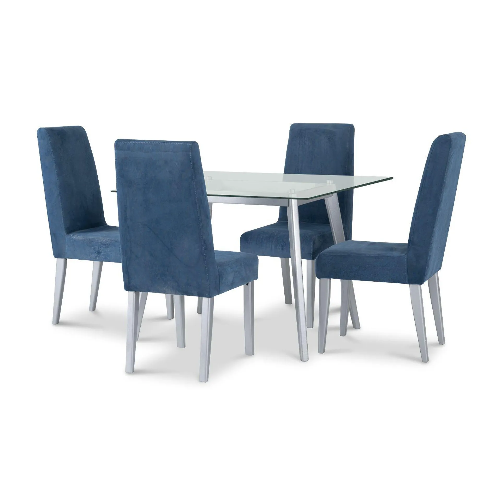 Comedor 4 Puestos Draco Velvet Azul, Plata