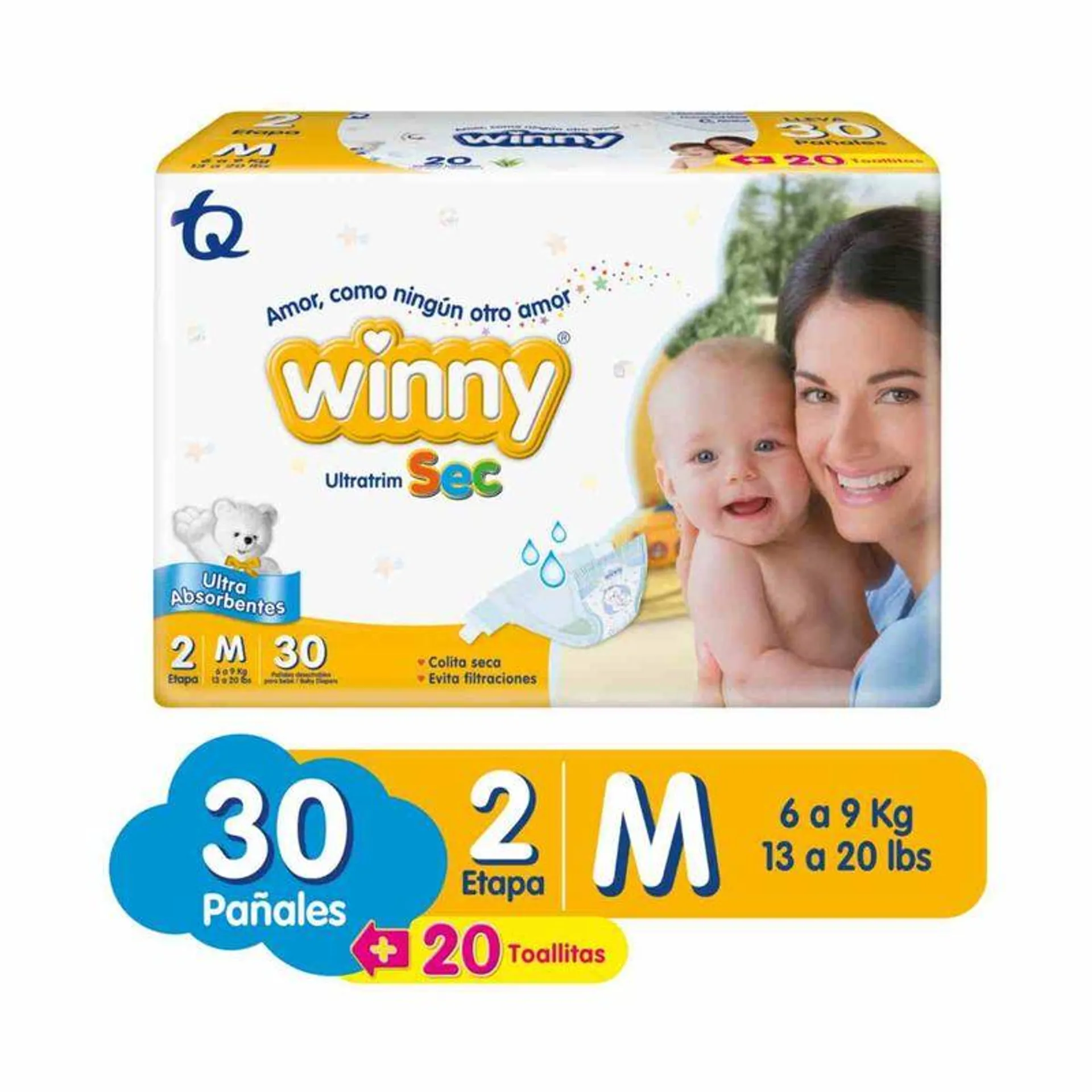 Panal Winny Ultratrim Sec Talla 2 Pqte X 30 Und Gratis Toallas Humedas