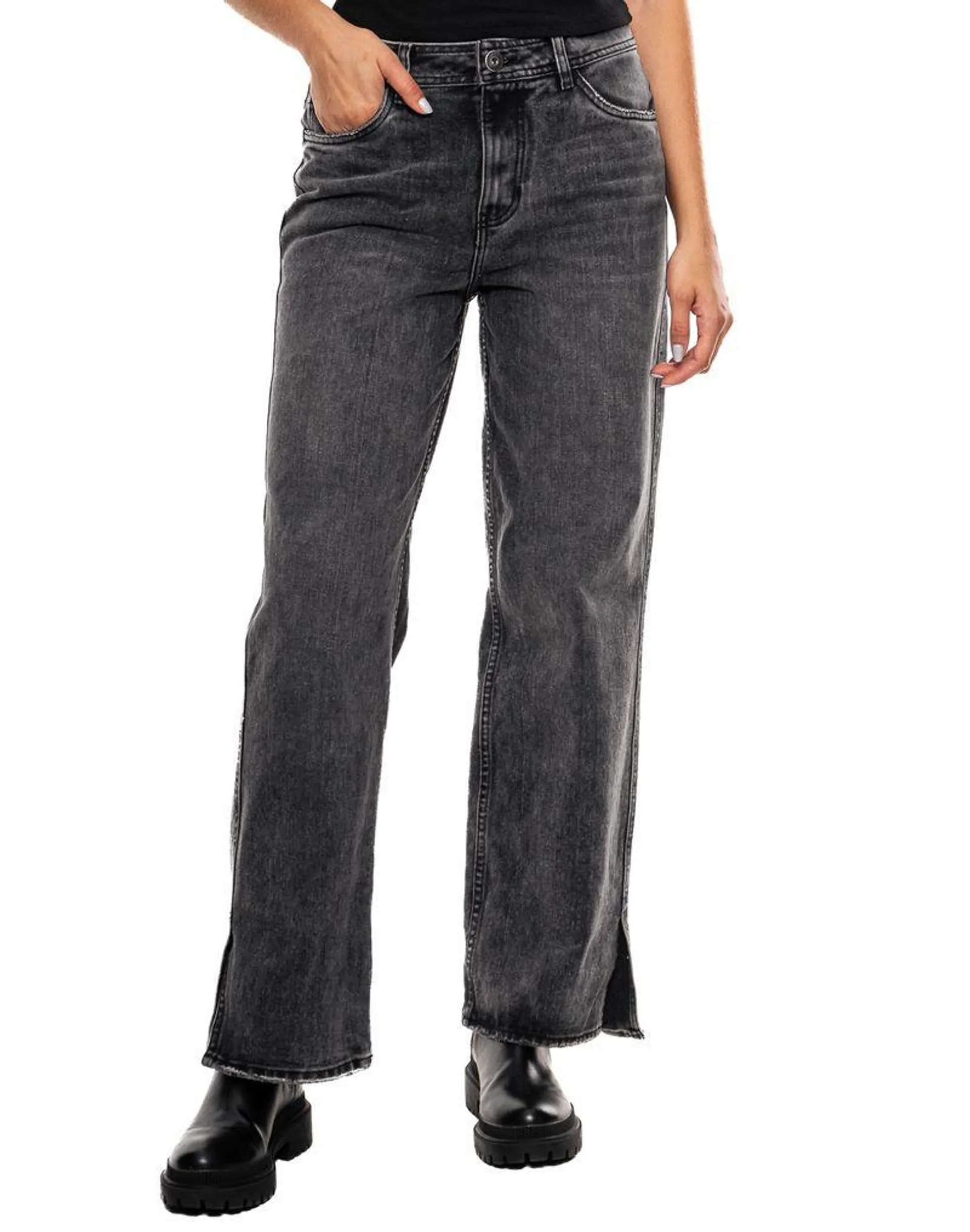 Medium Waist Wide Leg Jeans Con Aberturas En Bota (Se Sugiere Comprar Una Talla Menos A La Habitual)