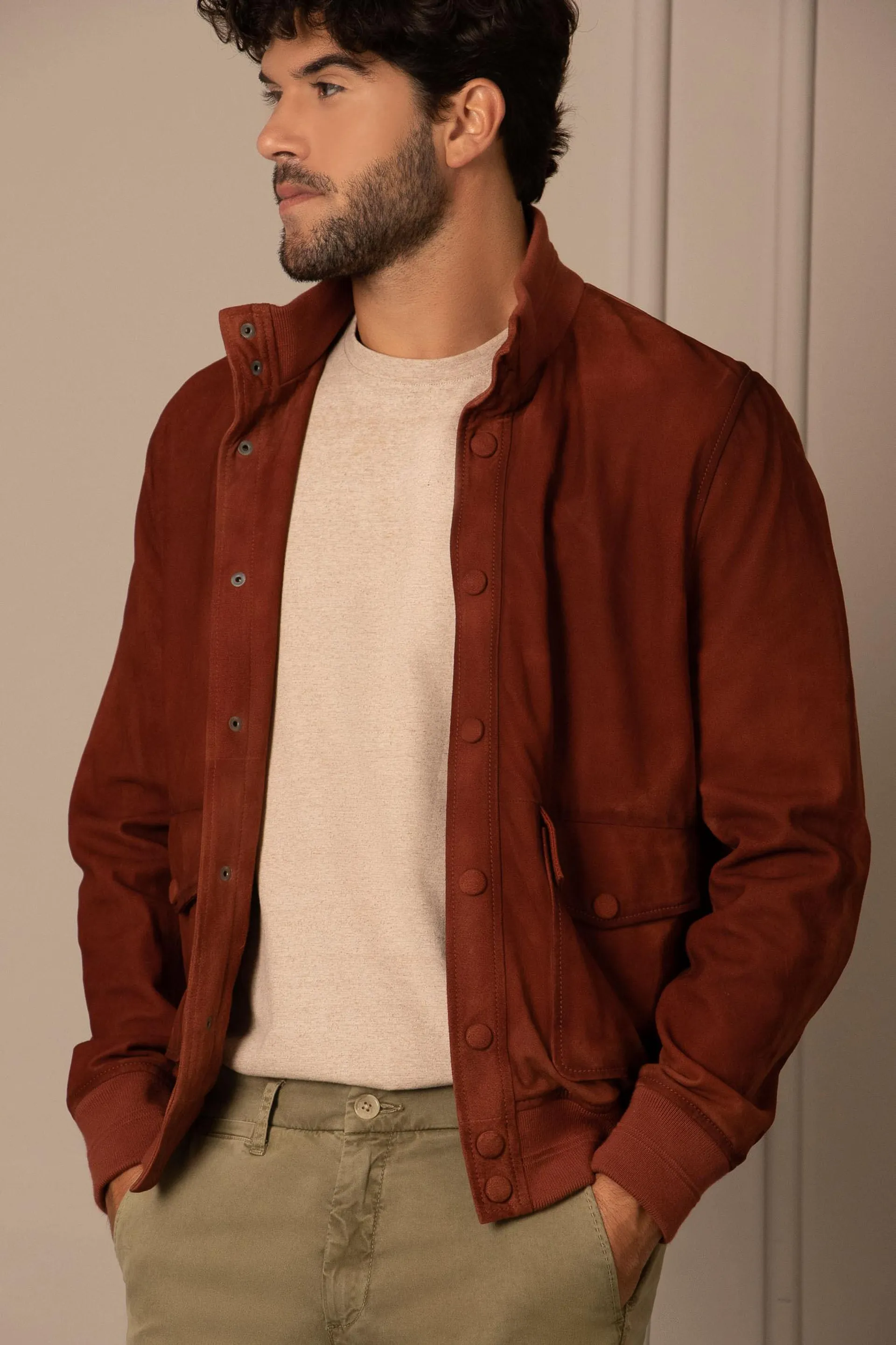 Chaqueta bomber azalea de gamuza para hombre bolsillos