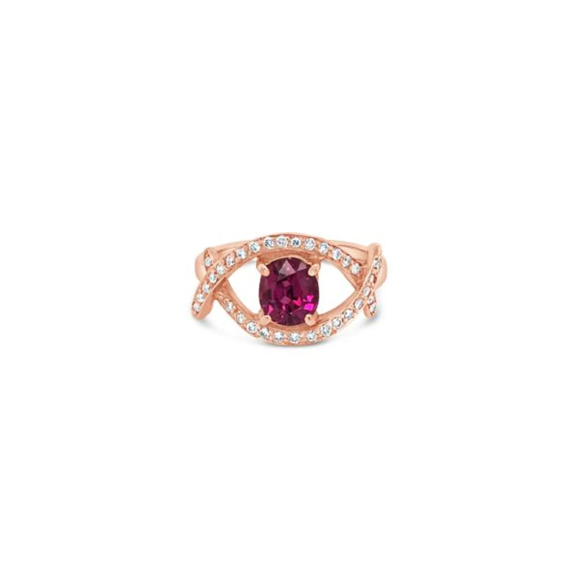 Anillo Bauer oro rosa 18K, rubí y diamantes