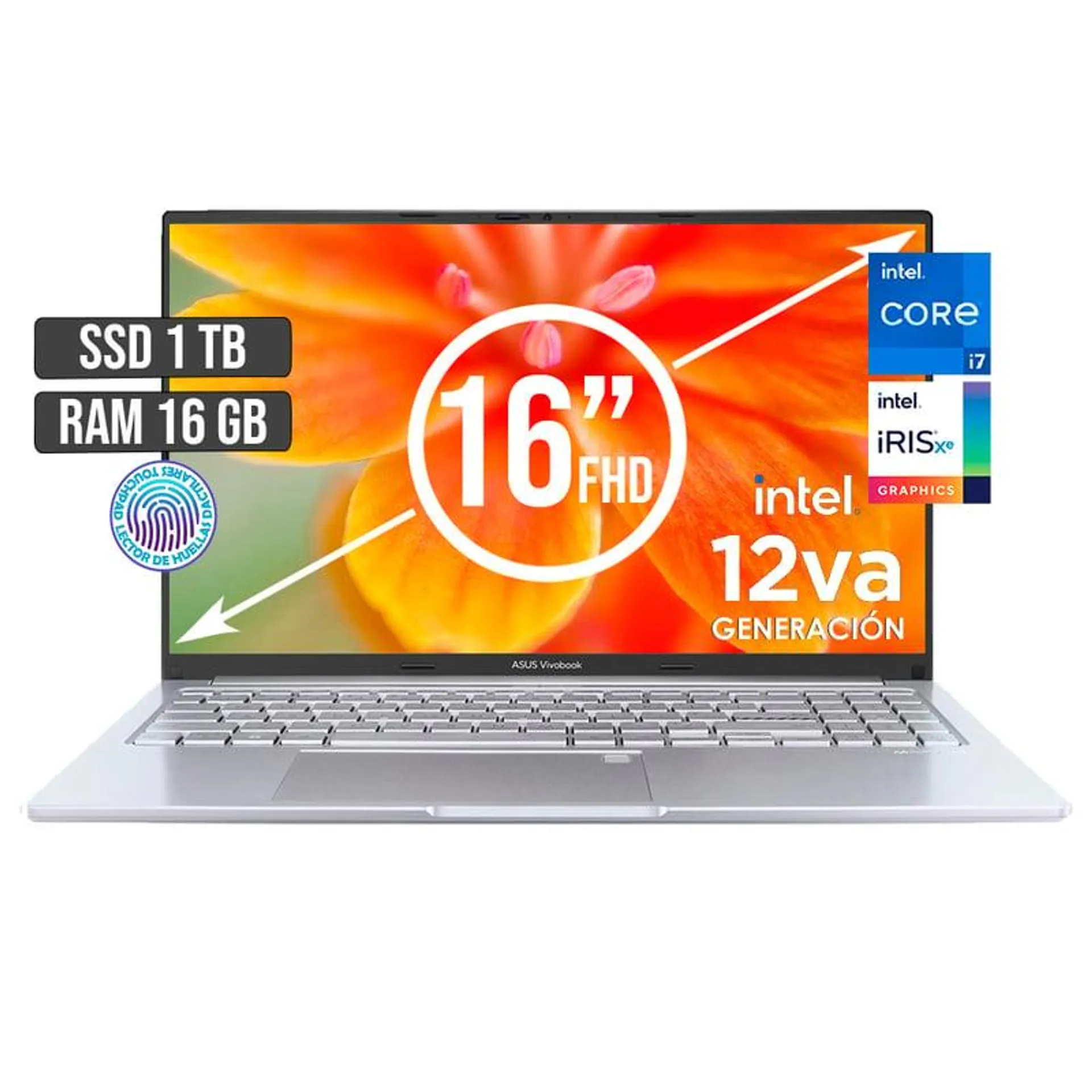 PORTATIL ASUS VIVOBOOK INTEL CORE I7-12700H SSD 1TB RAM 16GB LED 16 FULL HD