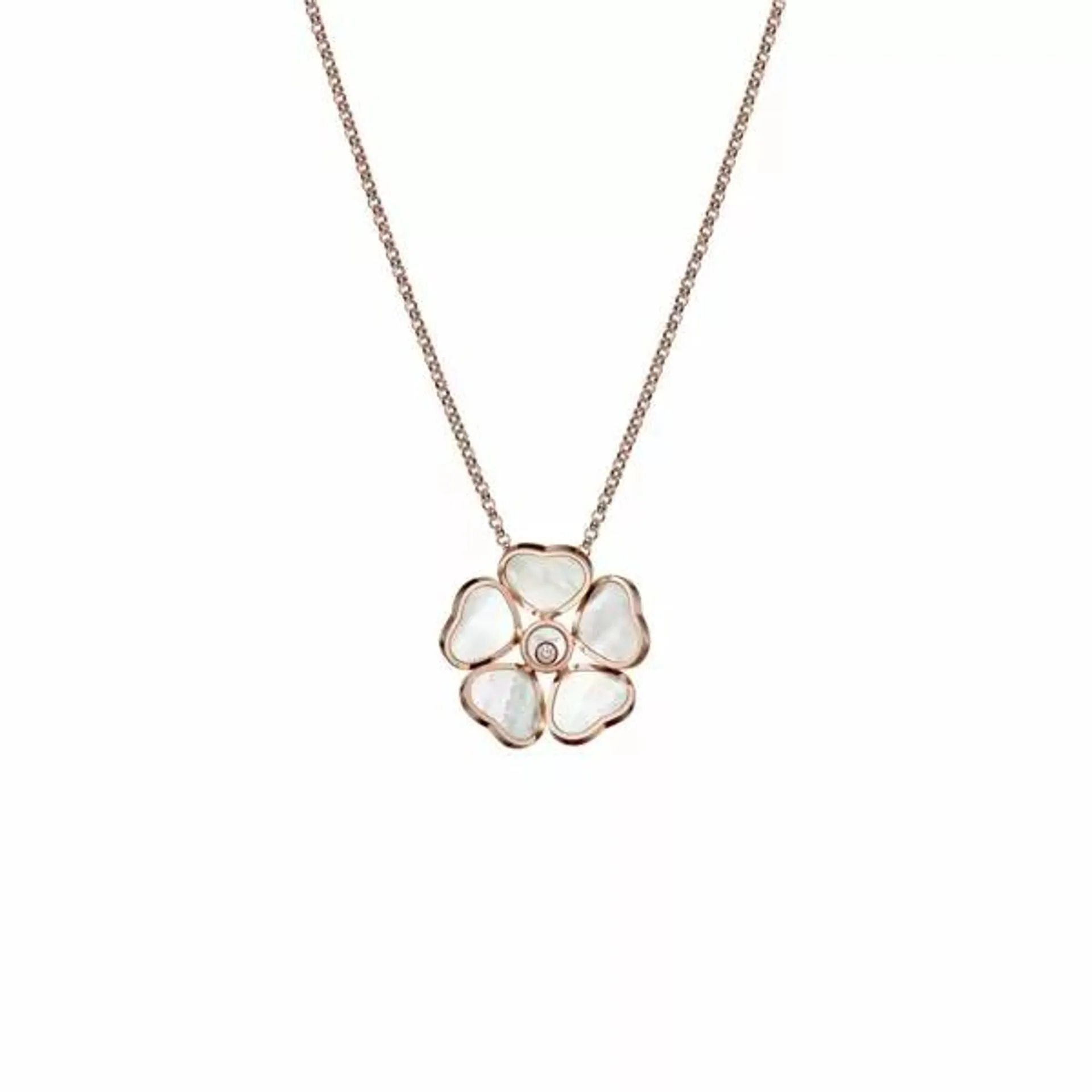 Collar con pendiente Chopard Happy Hearts Flowers oro rosa 18K, madre perla y diamante