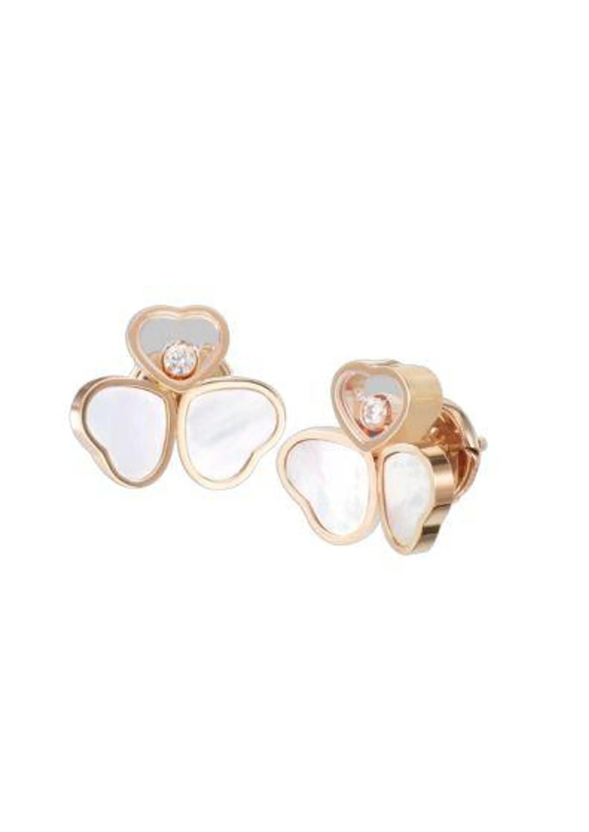 Aretes topos Chopard Happy Hearts oro rosa 18K, madre perla y diamantes