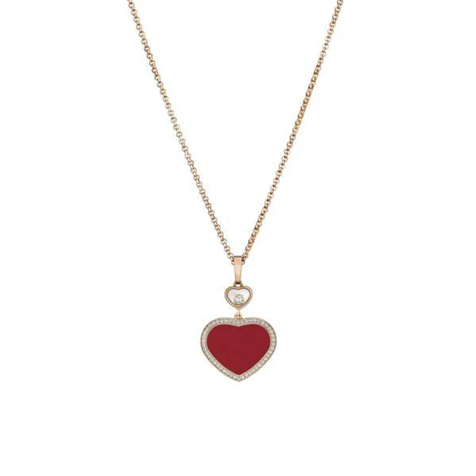 Collar con pendiente Chopard Happy Hearts oro rosa 18K, piedra roja y diamante