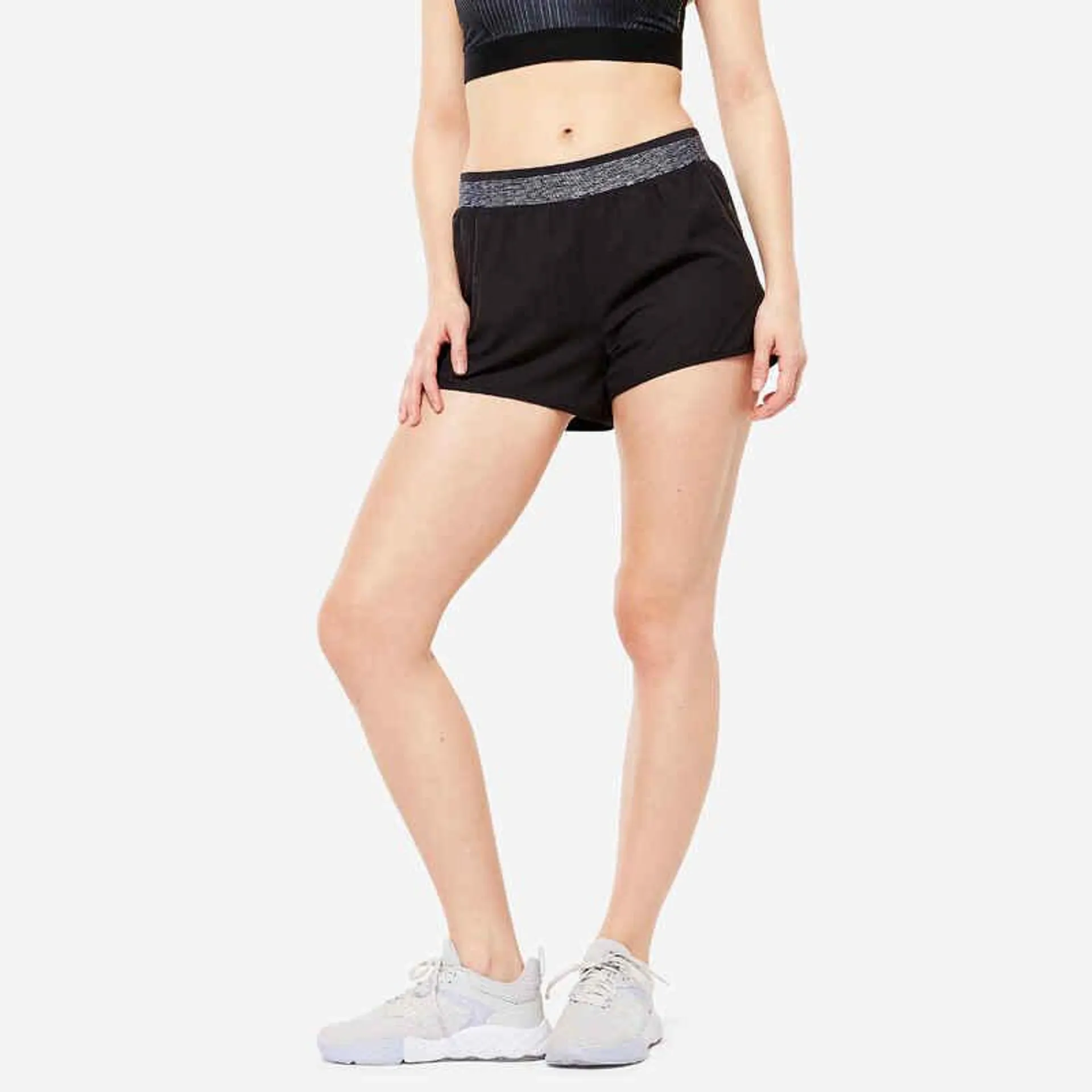 Short de fitness amplio para mujer domyos 100 negro