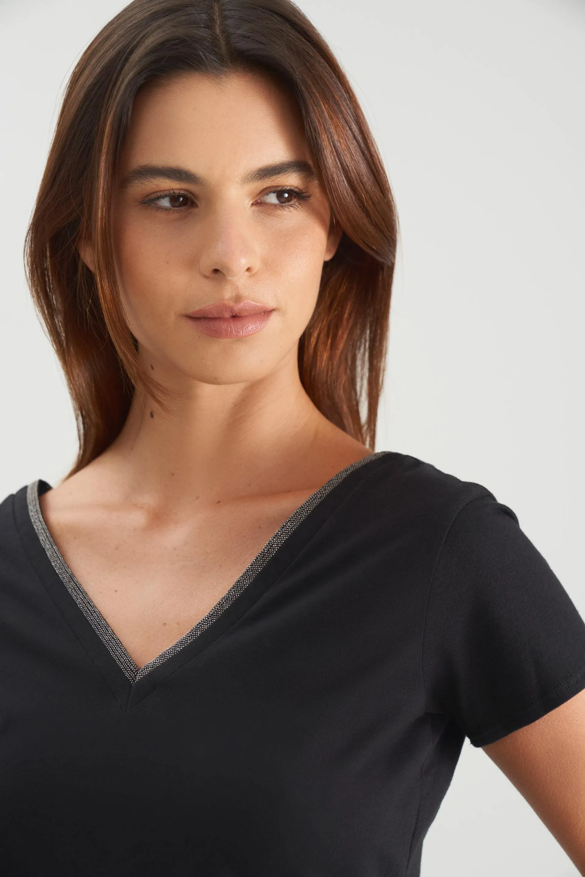 Camiseta básica para mujer millaré metálico decorativo