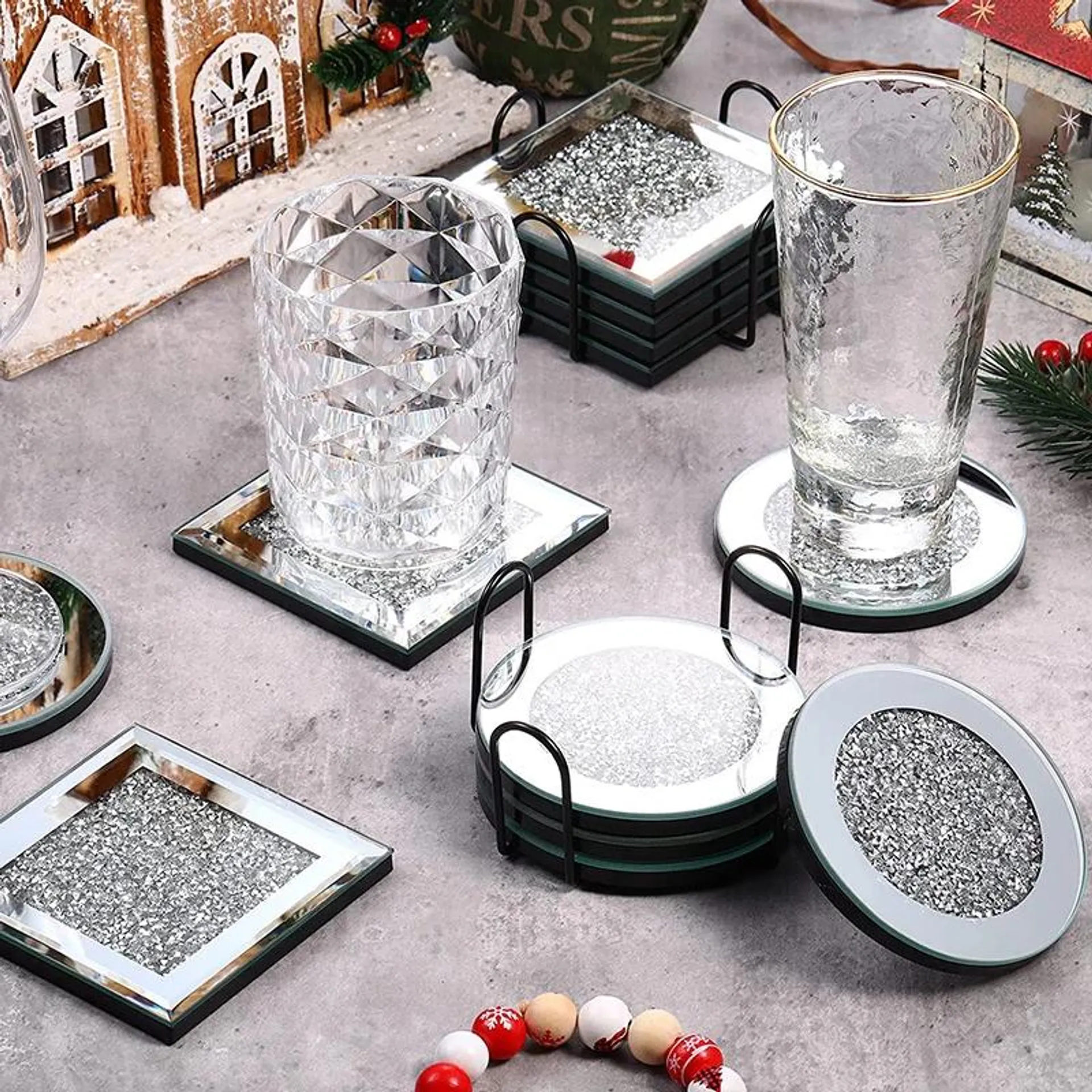 Transparent Heat Insulating Cup Coaster Round Crystal Glass Tableware Mat Crushed Diamond Drink Coffee Mug Pad Table Decoration