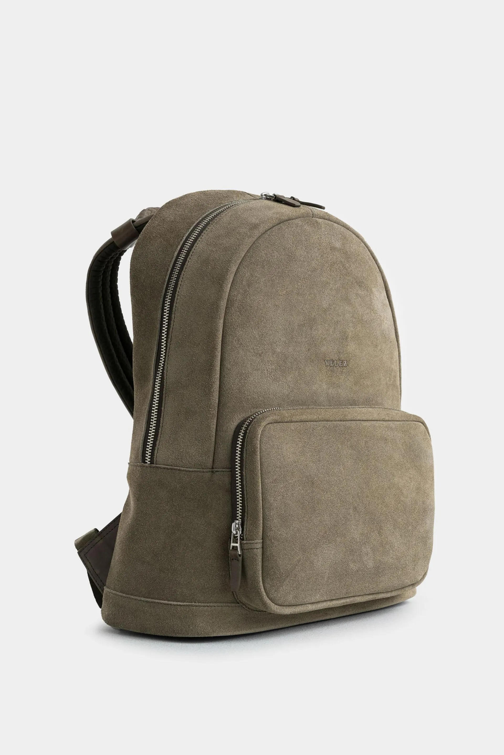 Morral bolet de cuero gamuzado para hombre manija trenzada